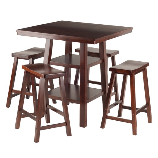 Orlando 5-Pc High Table with Saddle Seat Counter Stools, Walnut