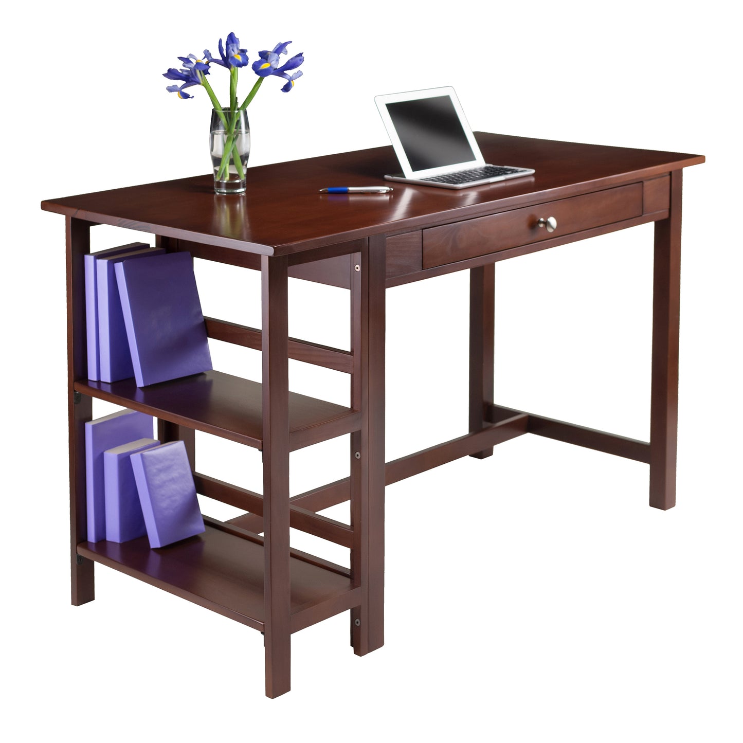 Velda Writing Desk with Shelves, Walnut