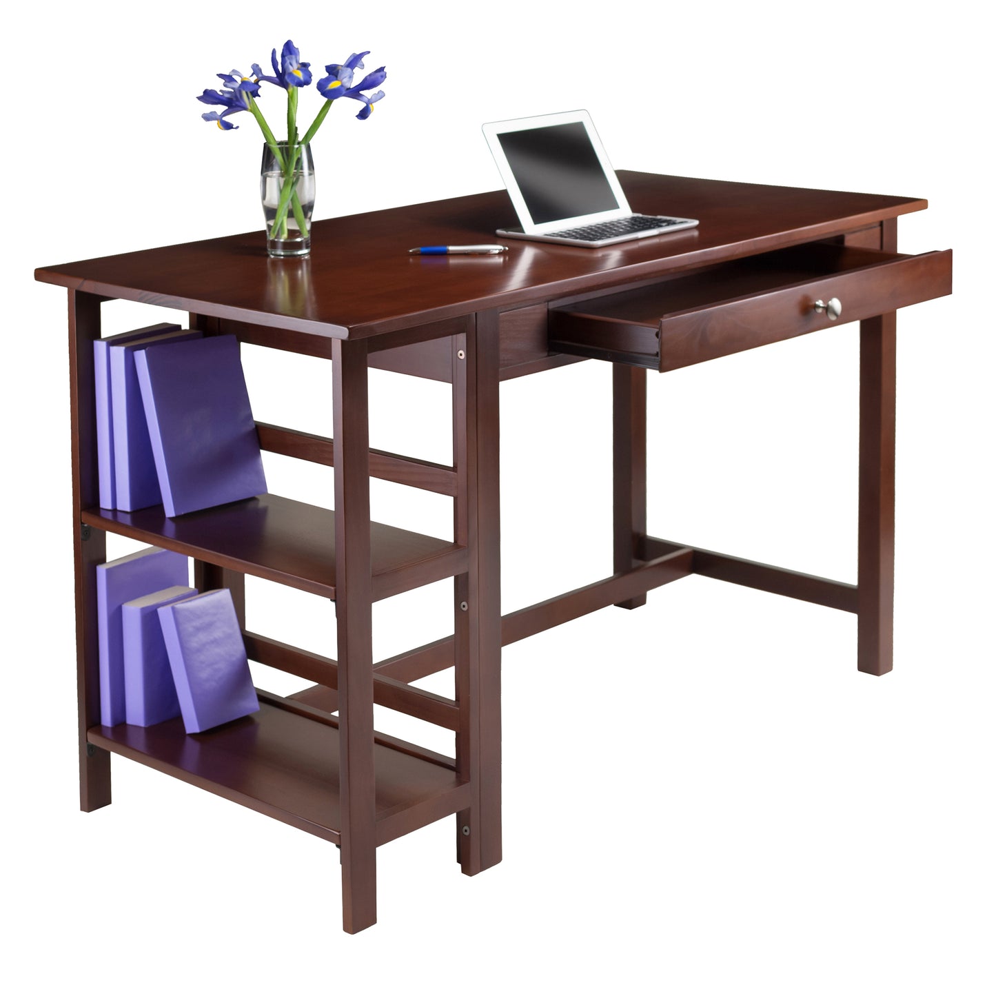Velda Writing Desk with Shelves, Walnut