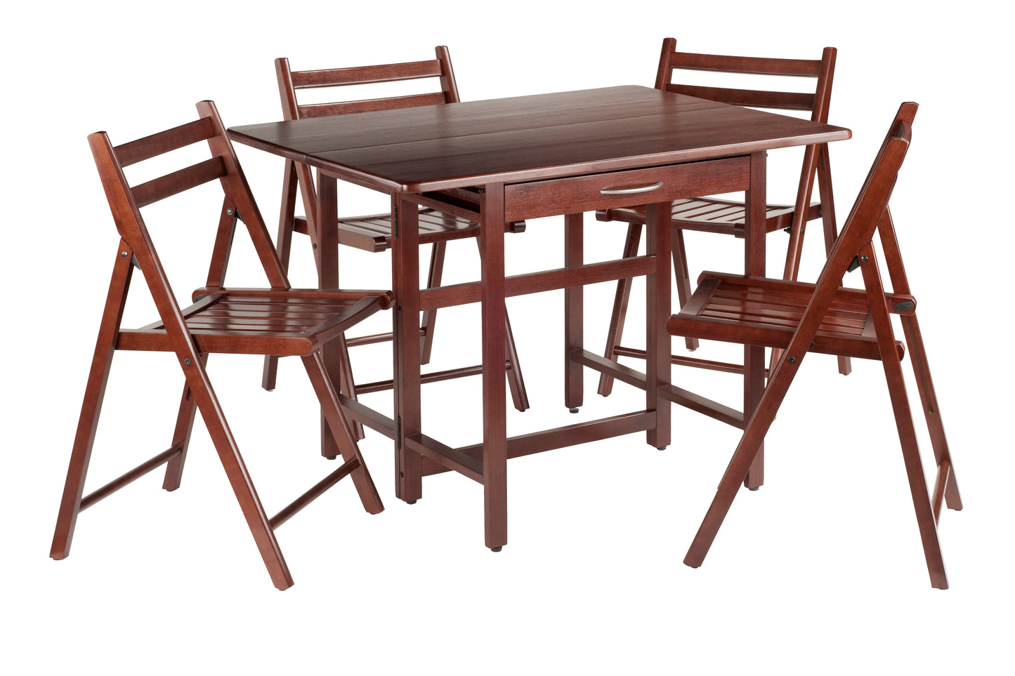 Taylor 5-Pc Drop Leaf Table with Folding Chairs, Walnut