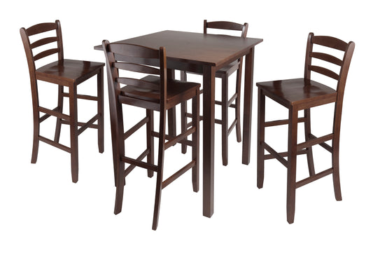 Parkland 5-Pc High Table with Ladder-back Bar Stools, Walnut