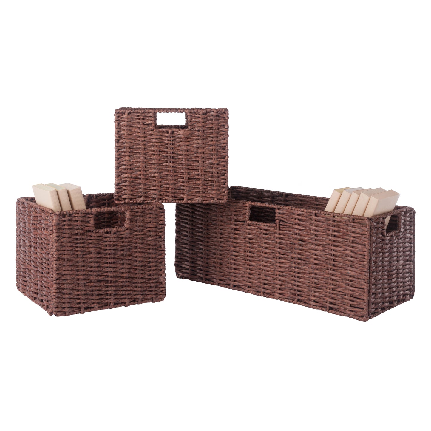Tessa 3-Pc Foldable Woven Rope Basket Set, Walnut