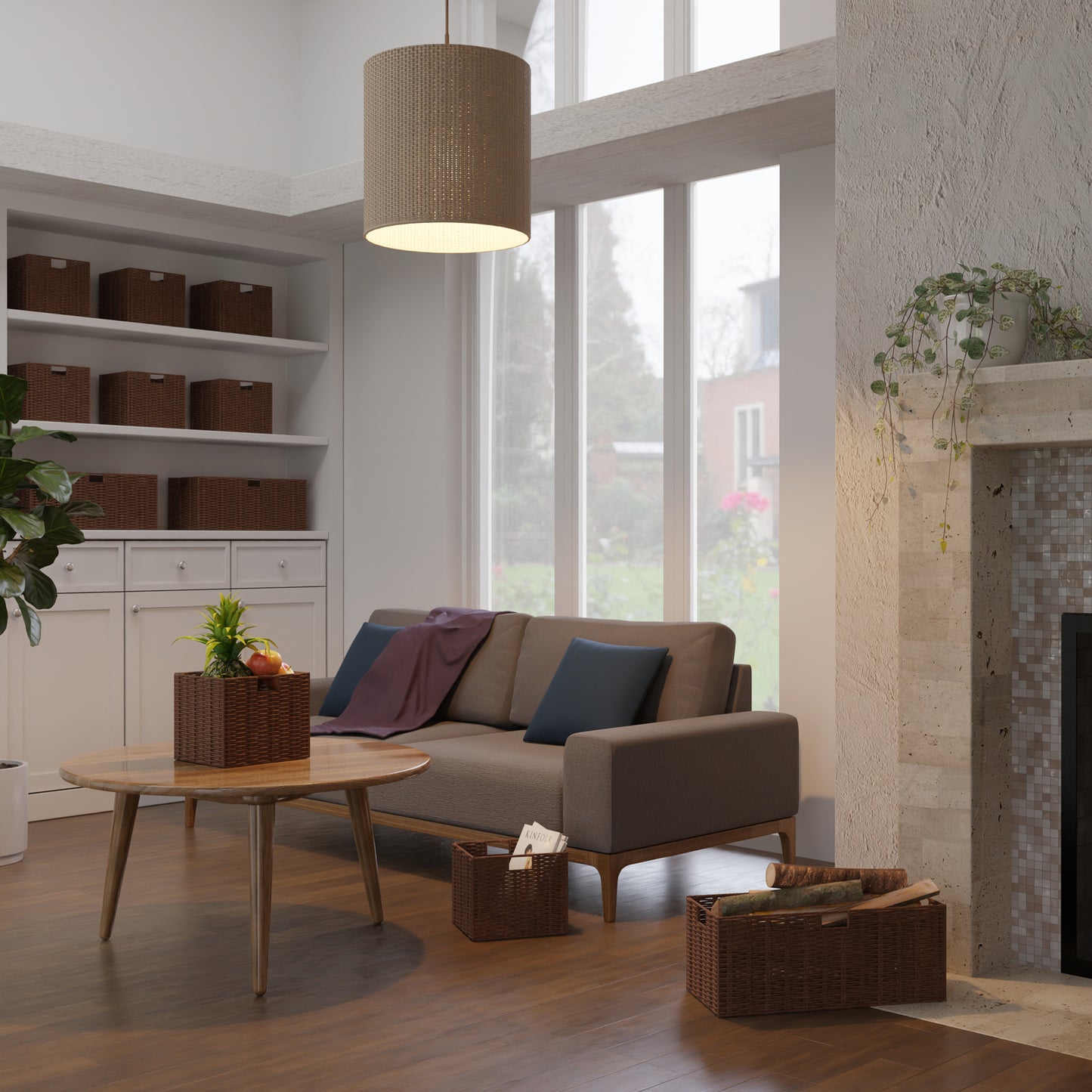 Tessa 3-Pc Foldable Woven Rope Basket Set, Walnut