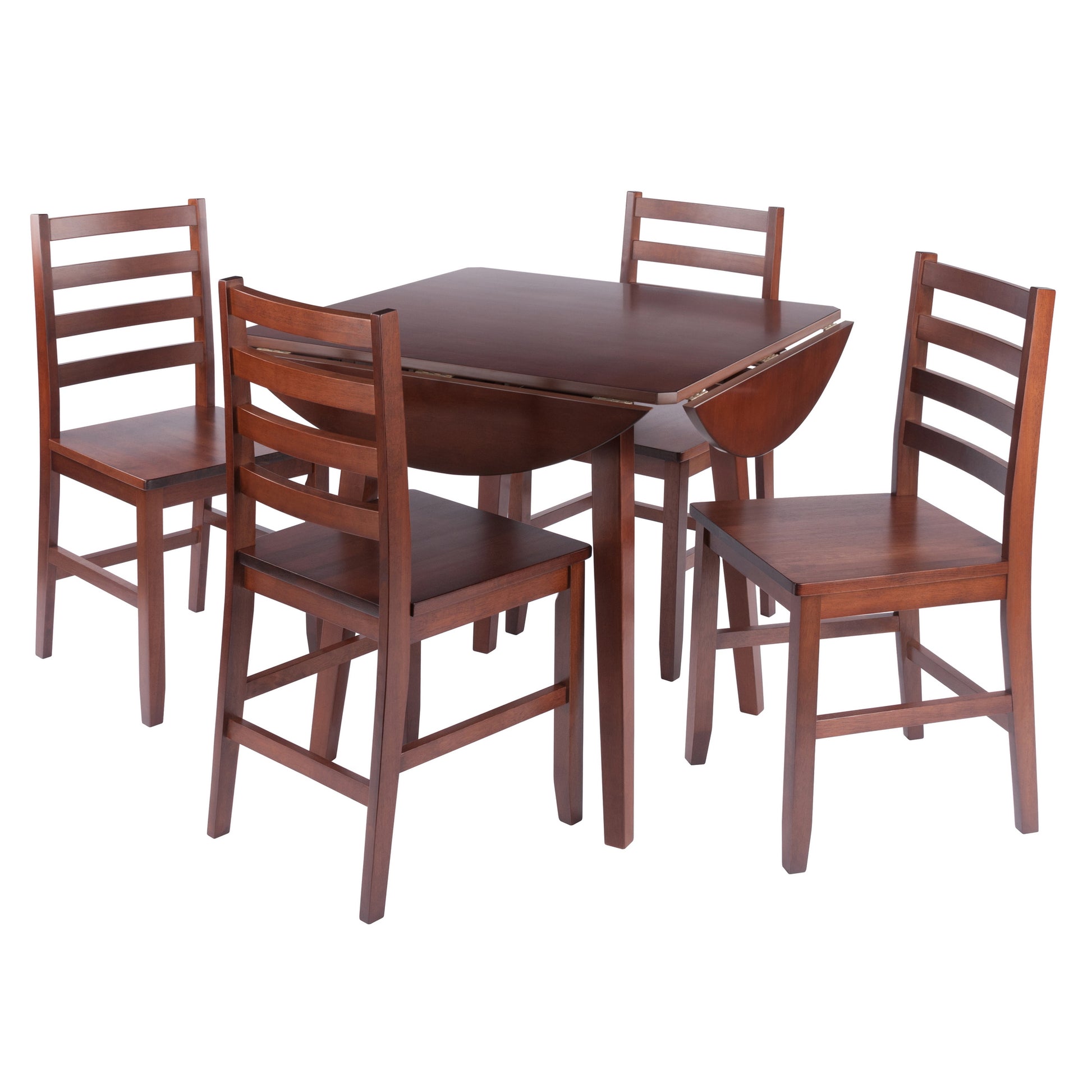 Dawson Extendable Round Dining Table with 4 Ladder-Back Chairs, 43" Wide, Walnut