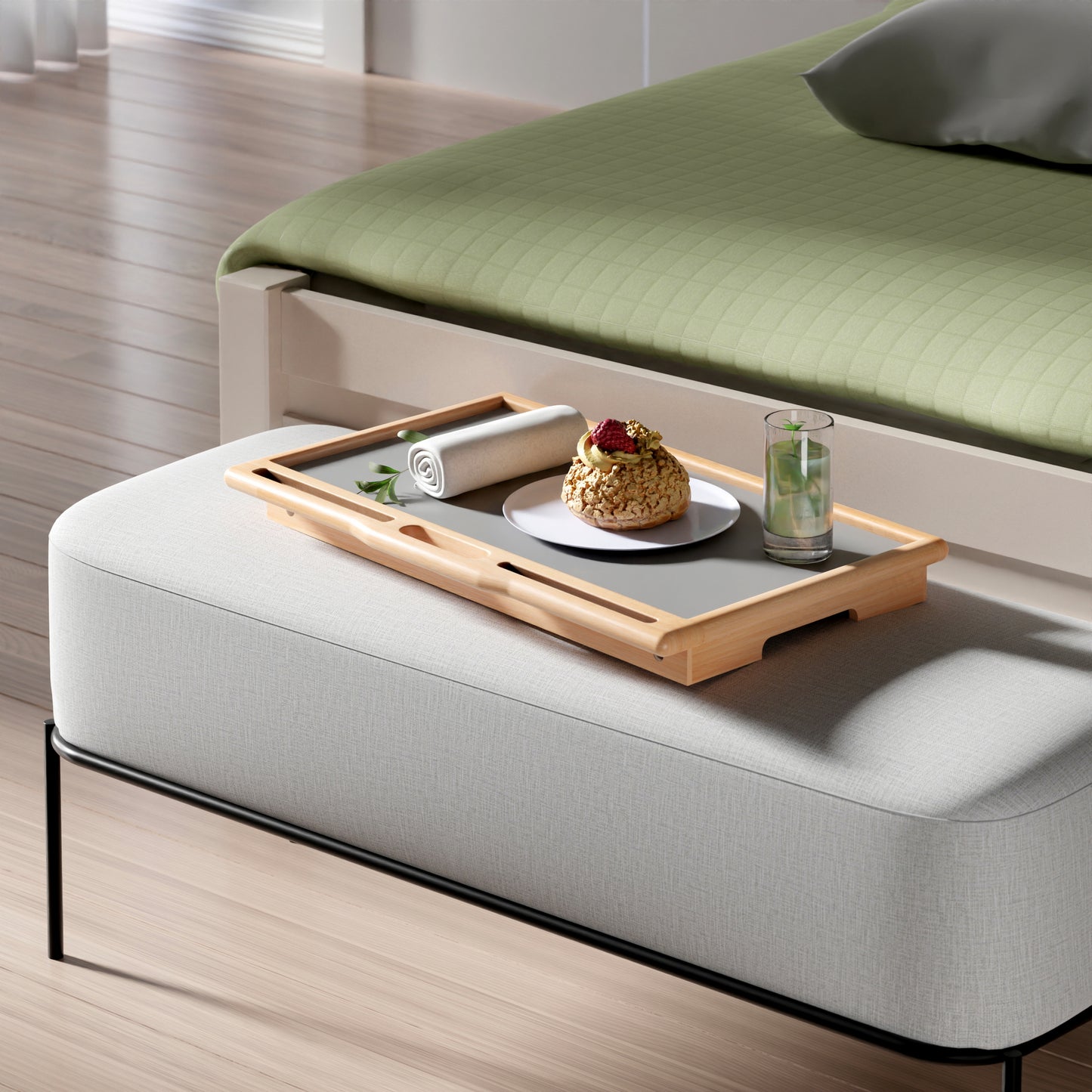 Arlo Breakfast Tray with Flip Top, Gray and Natural