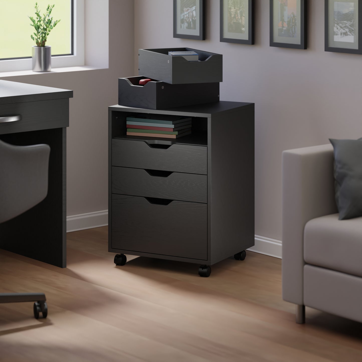 Halifax Bins & Drawers Storage Mobile Cabinet, Black