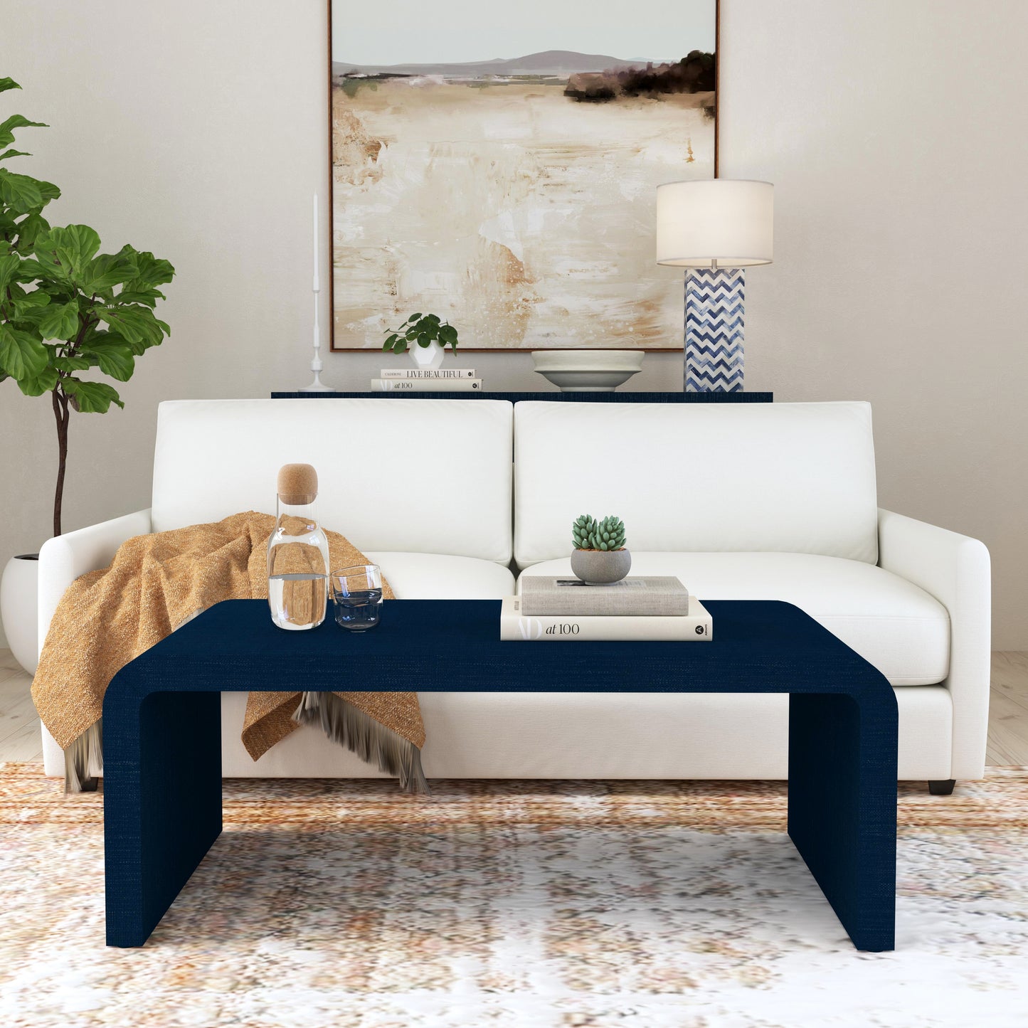 Butler Specialty Company Chatham 48 in. W Raffia Waterfall Coffee Table, Navy Blue