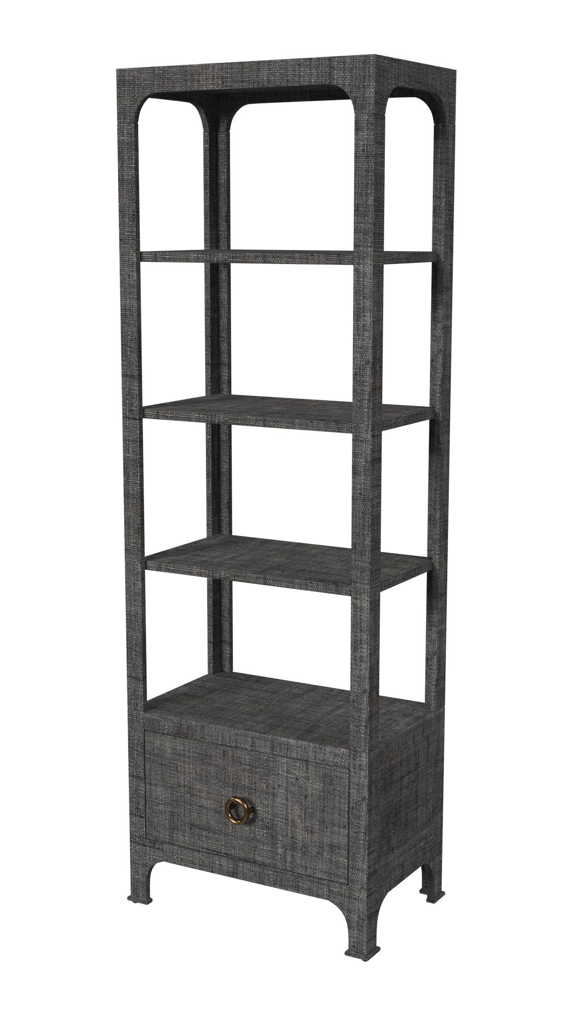 Chatham One Drawer 3 Shelf Natural Raffia Etagere Bookcase in Gray 9745420
