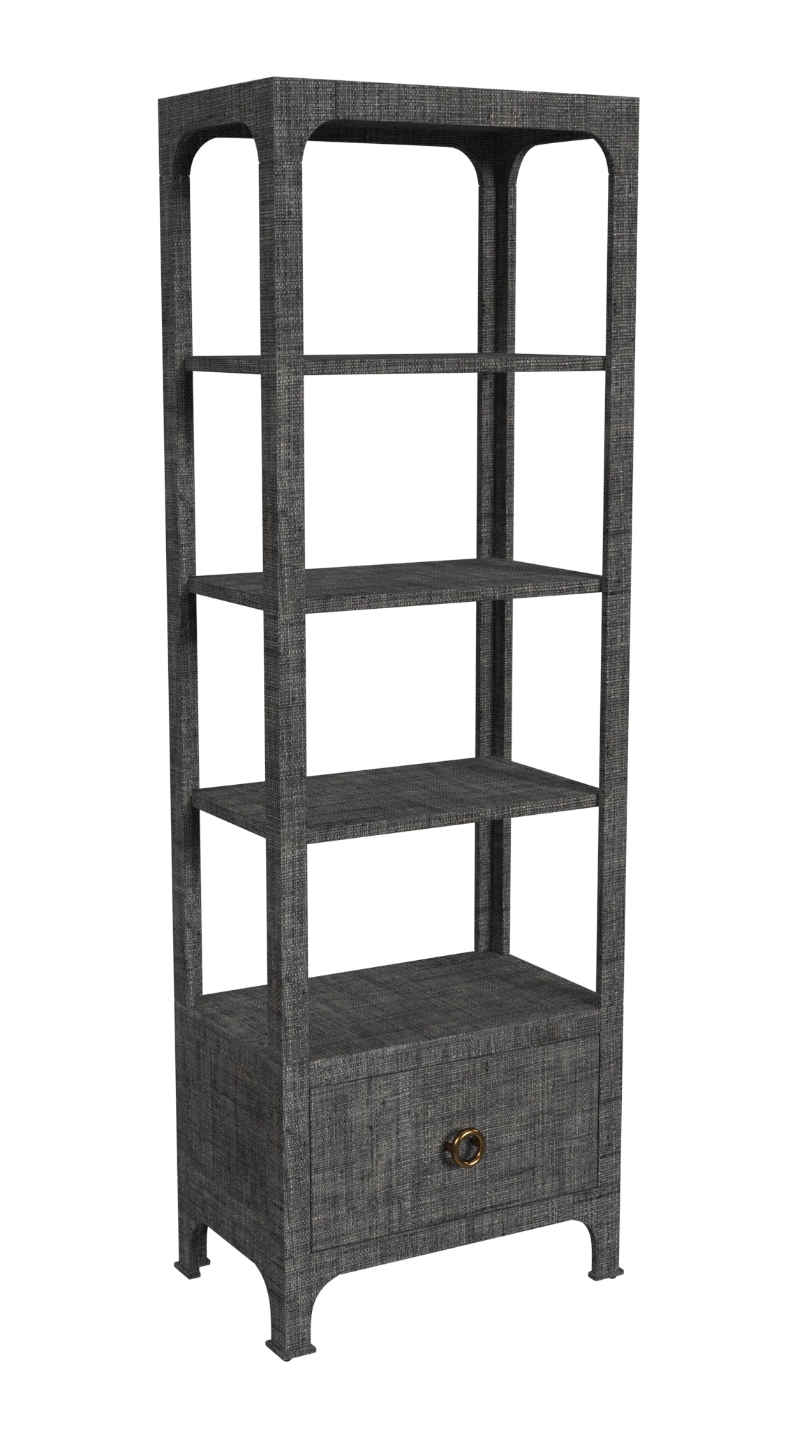 Chatham One Drawer 3 Shelf Natural Raffia Etagere Bookcase in Gray 9745420