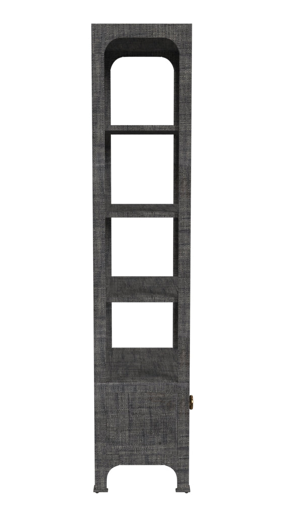 Chatham One Drawer 3 Shelf Natural Raffia Etagere Bookcase in Gray 9745420