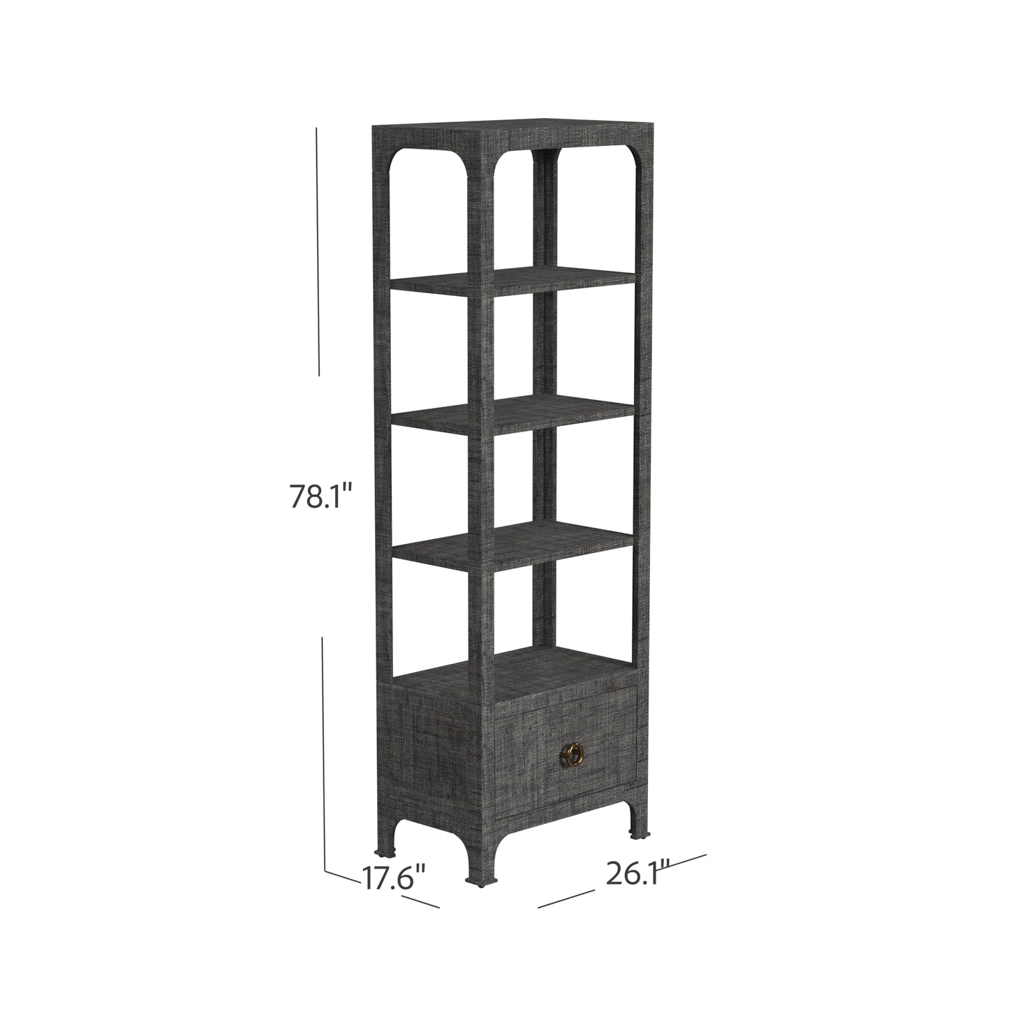 Chatham One Drawer 3 Shelf Natural Raffia Etagere Bookcase in Gray 9745420