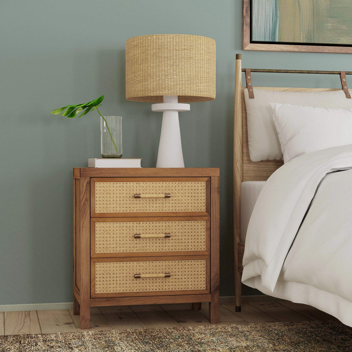 Butler Specialty Company Mesa 25 in. W Rectangular Cane and Solid Wood  3 Drawer Nightstand, Natural