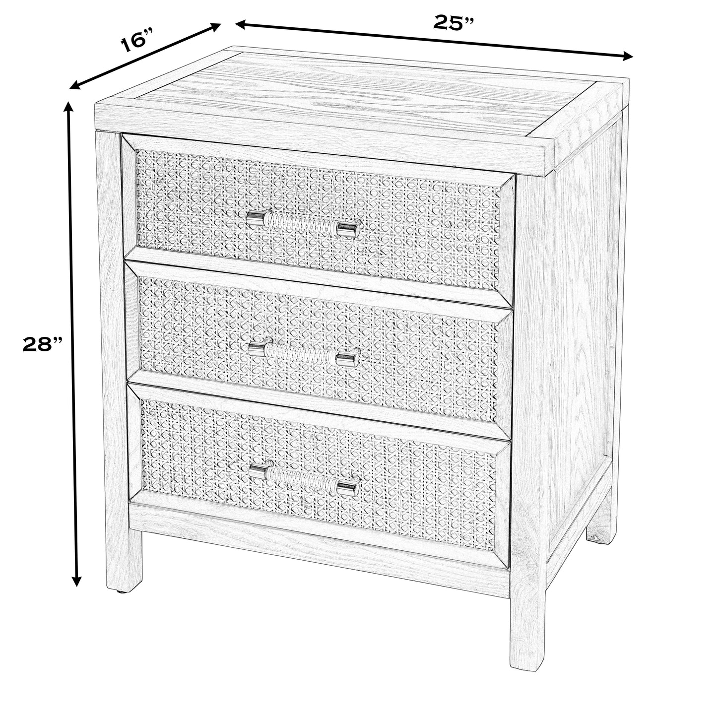 Butler Specialty Company Mesa 25 in. W Rectangular Cane and Solid Wood  3 Drawer Nightstand, Natural