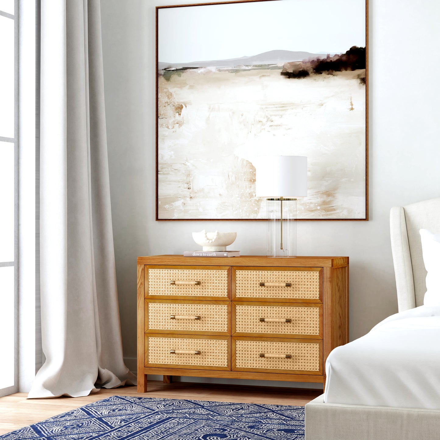 Butler Specialty Company Mesa 44 in. W Cane and Wood 6 Drawer Dresser, Natural