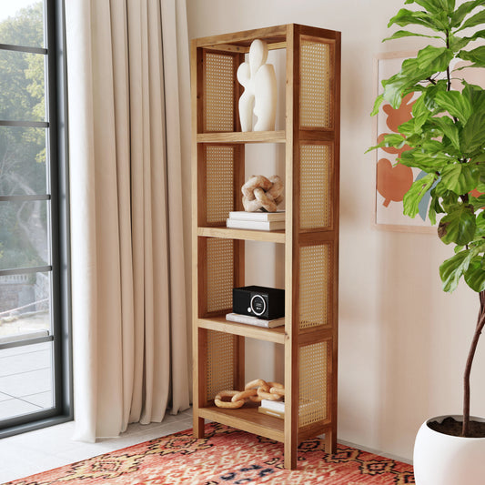 Butler Specialty Company Mesa 24 in. W x 72 in. H Cane and Wood 4 Tier Open Back Etagere Bookcase, Natural
