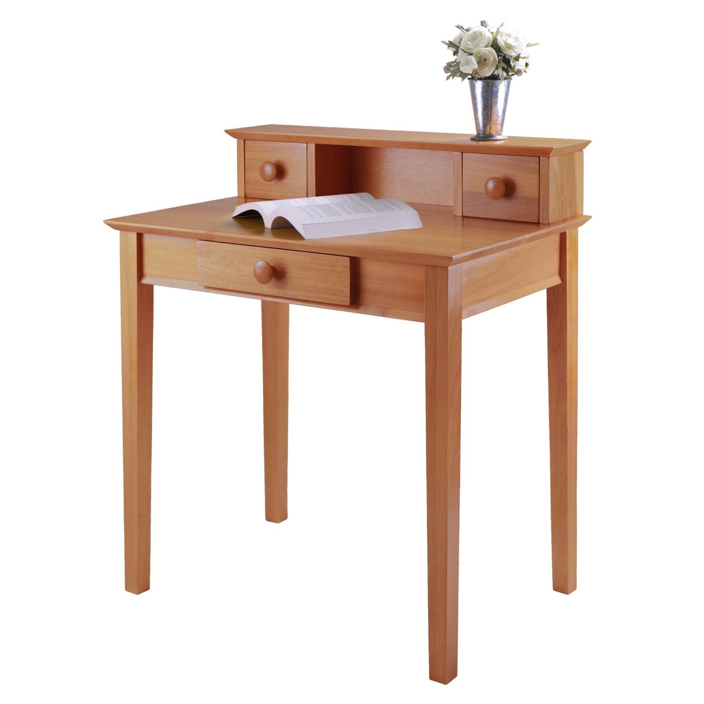 Studio Home Office Desk and Hutch, Honey Pine