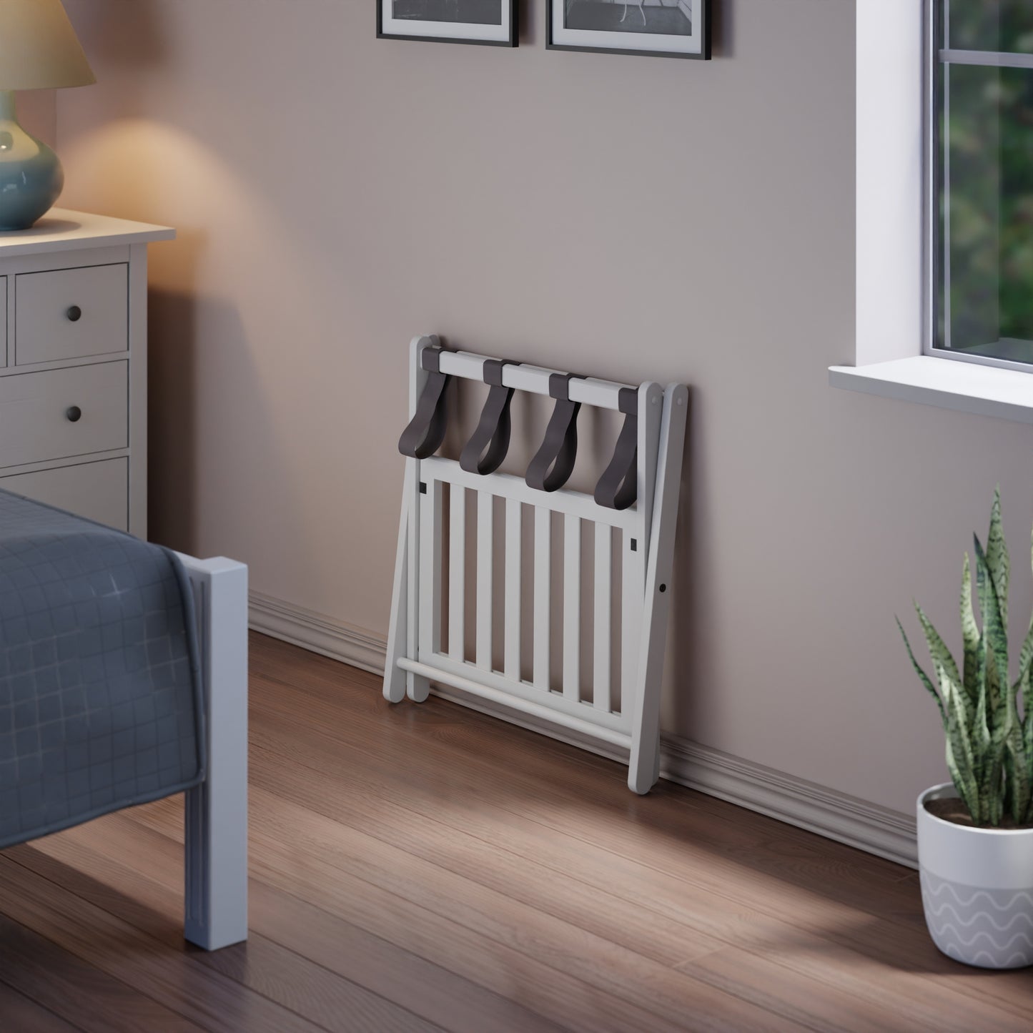 Reese Luggage Rack with Shelf, White