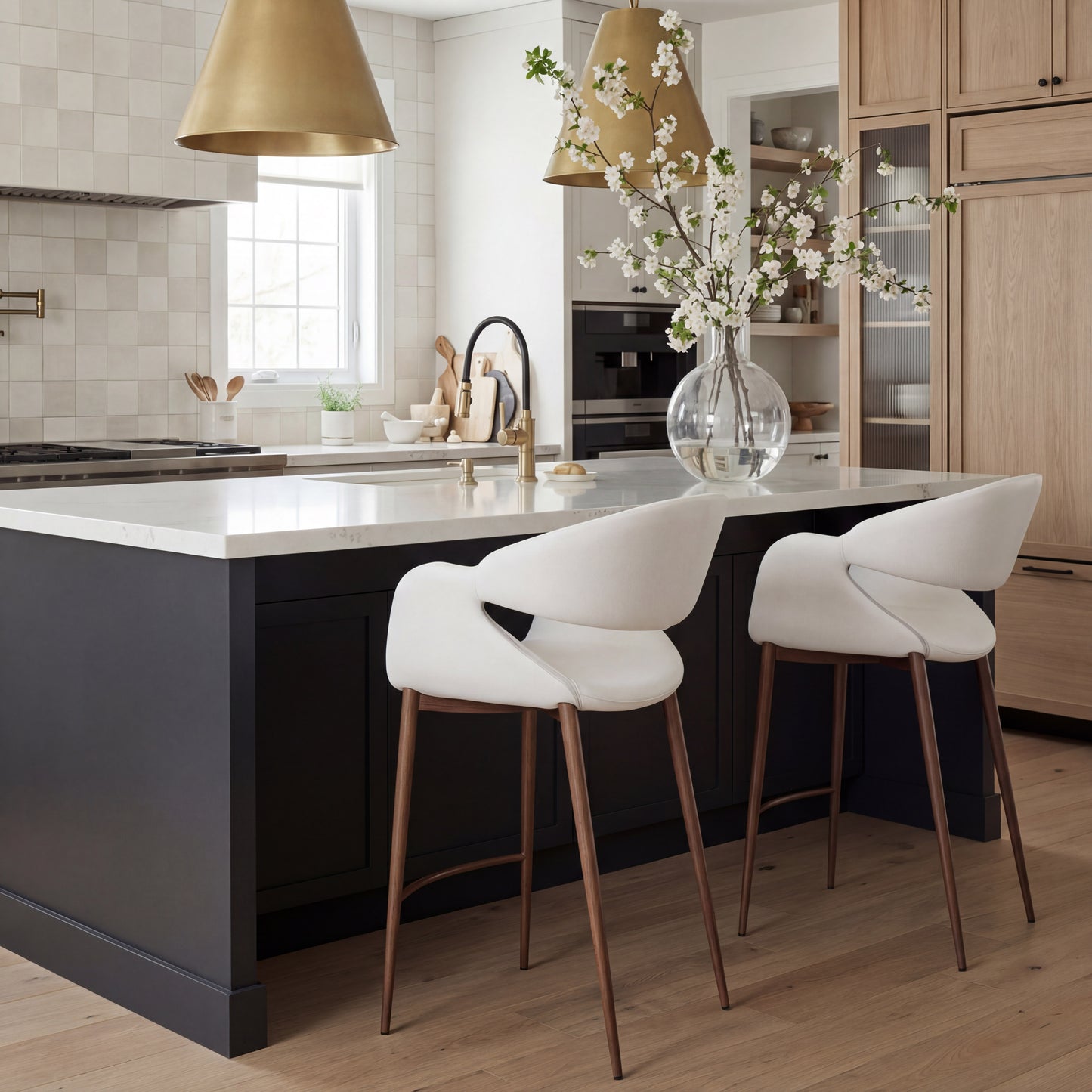 Limay Counter Stool Beige & Walnut - 11