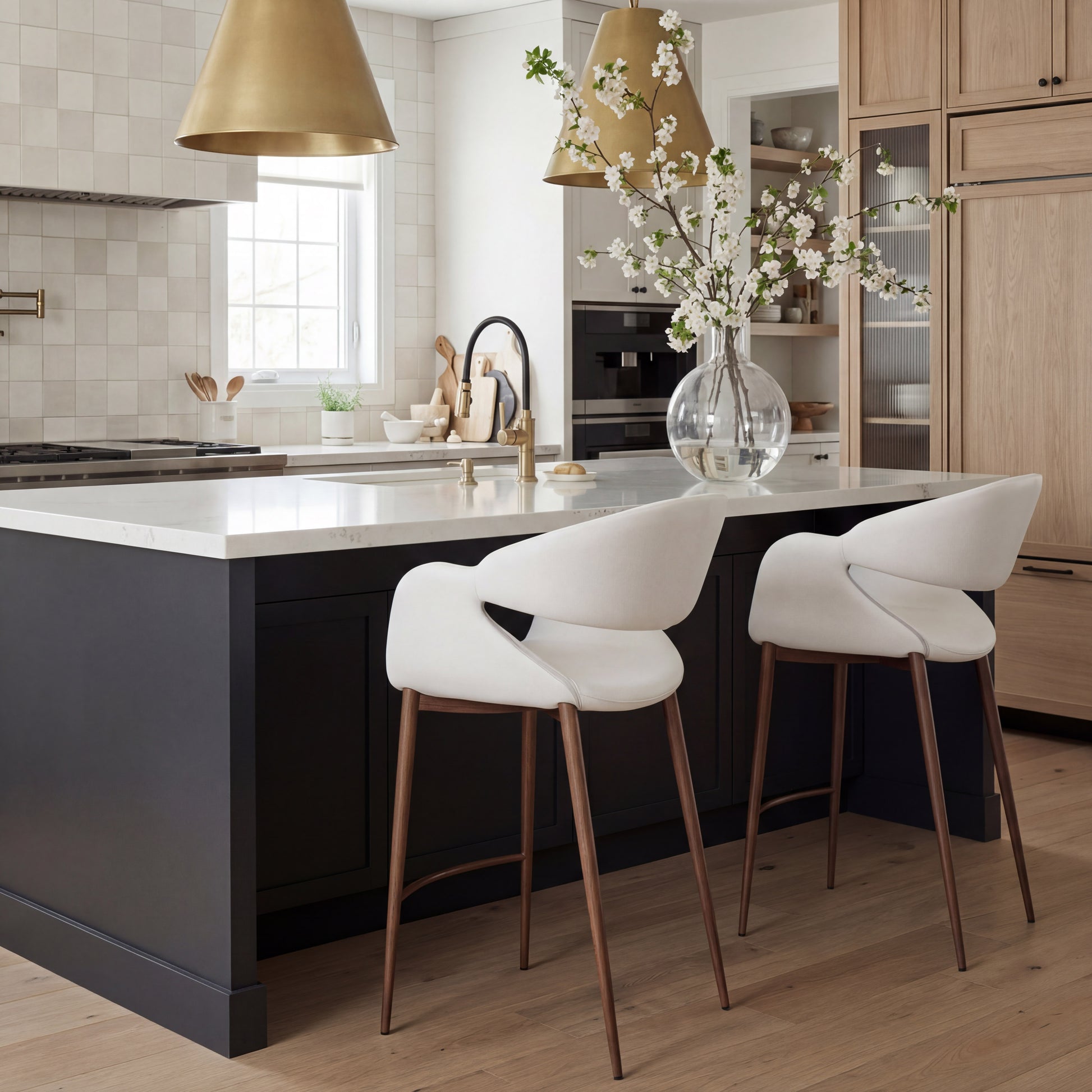 Limay Counter Stool Beige & Walnut - 11