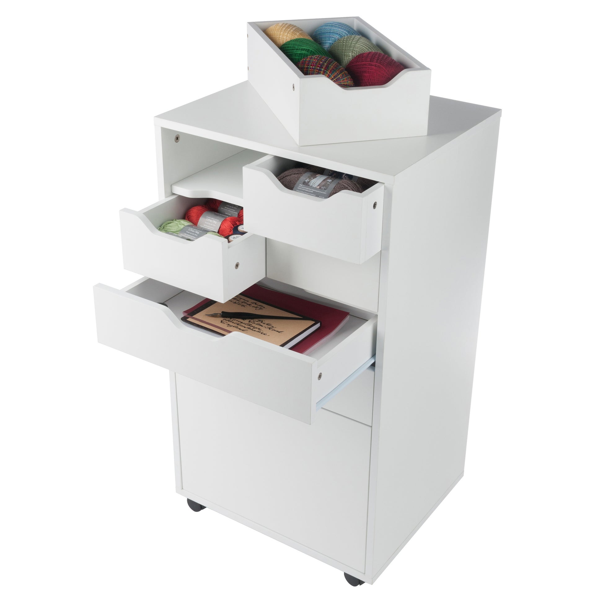 Halifax Bins & Drawers Multi-Storage Tall Mobile Cabinet, White
