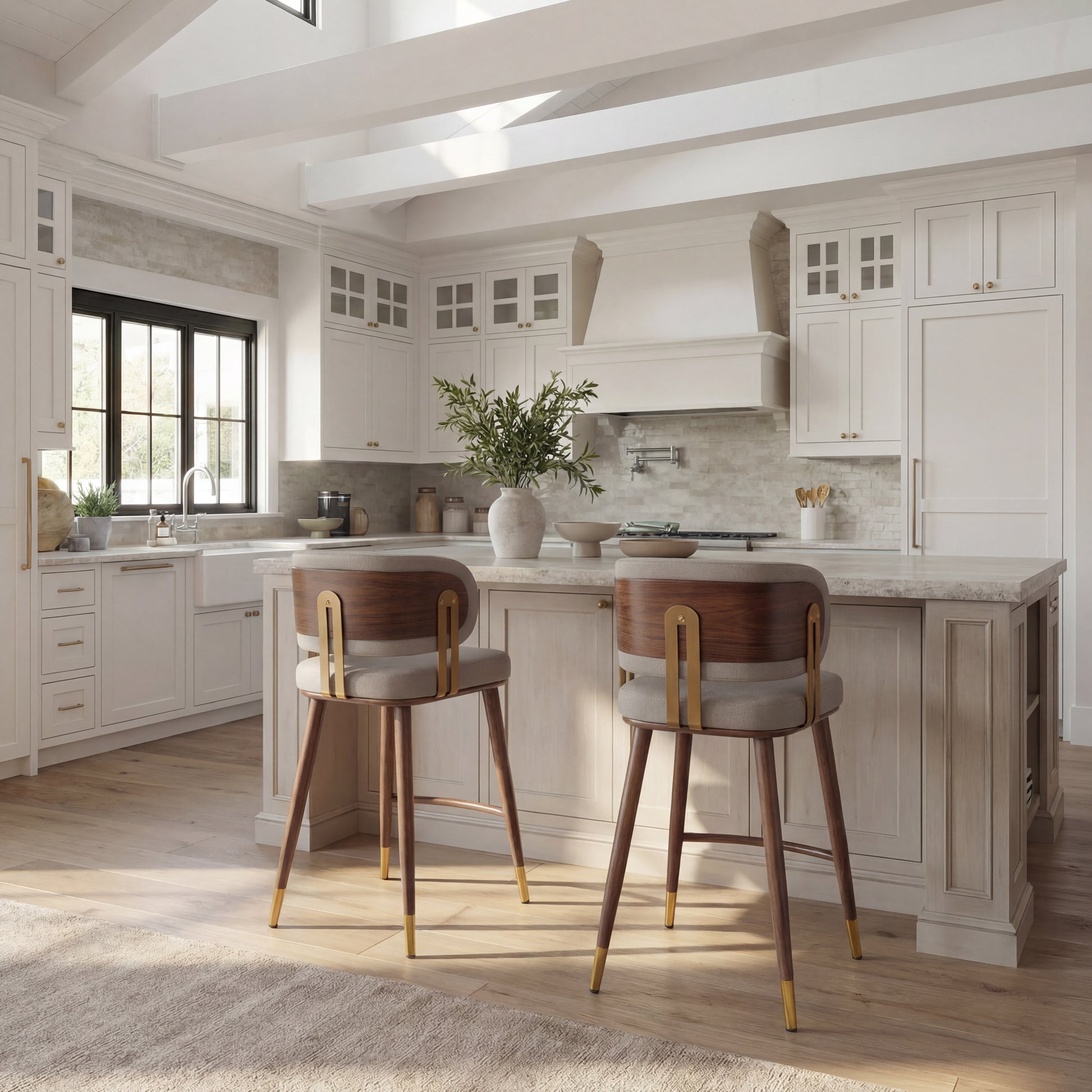 Brew Counter Stool Beige & Walnut - 11