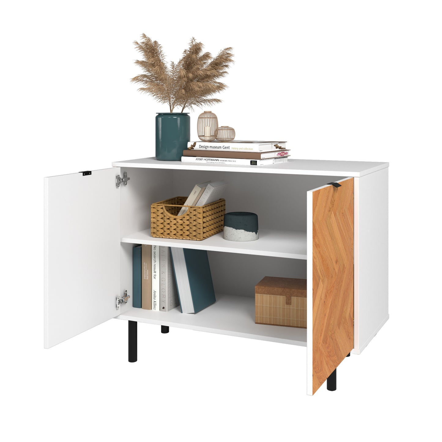 Manhattan Comfort Mid-Century Modern Liam Accent Cabinet with 2 Shelves in White and Wood AC-310AMC246