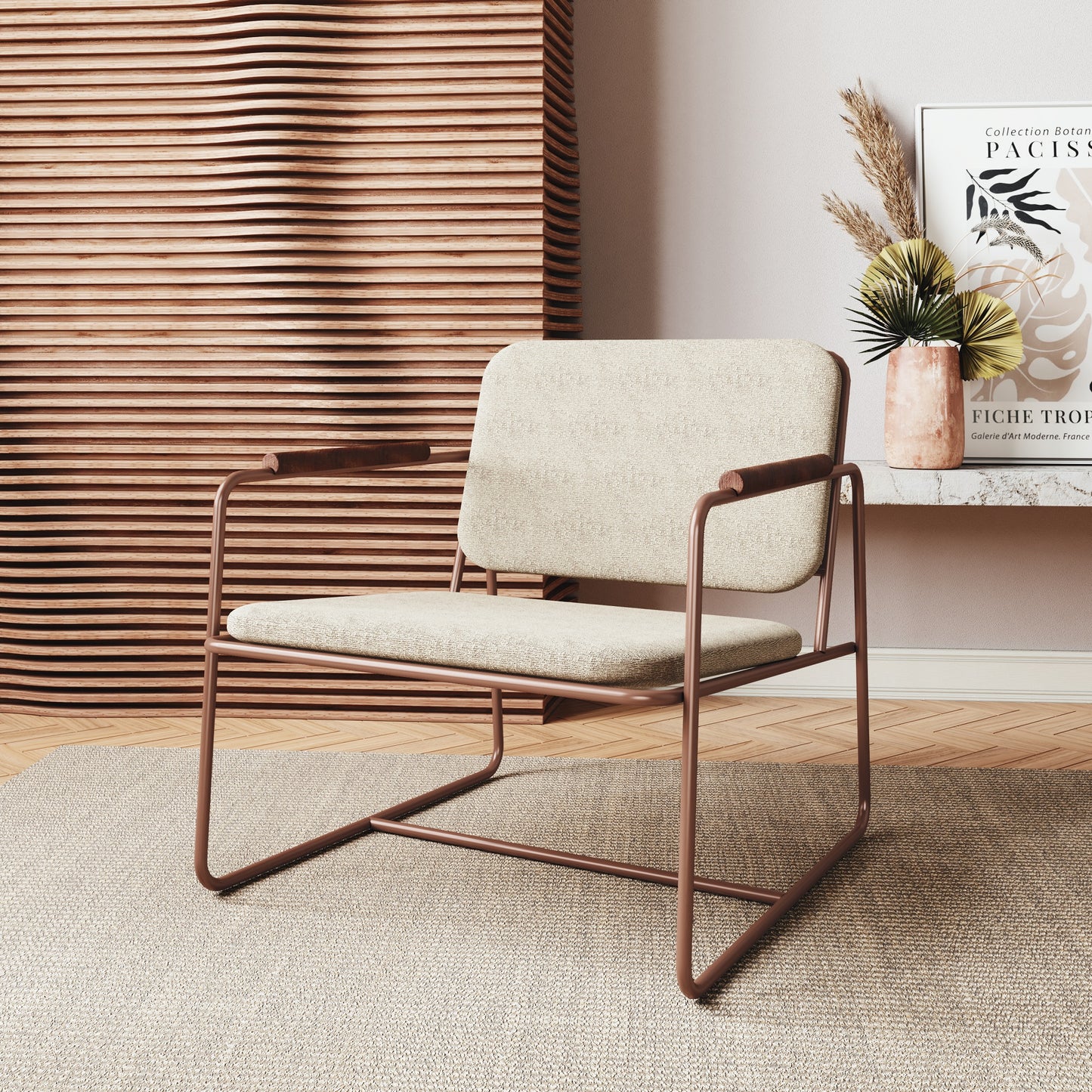 Manhattan Comfort Whythe PU Leather Low Accent Chair 2.0 in Natural Linen & Corten AC-5PZ-205