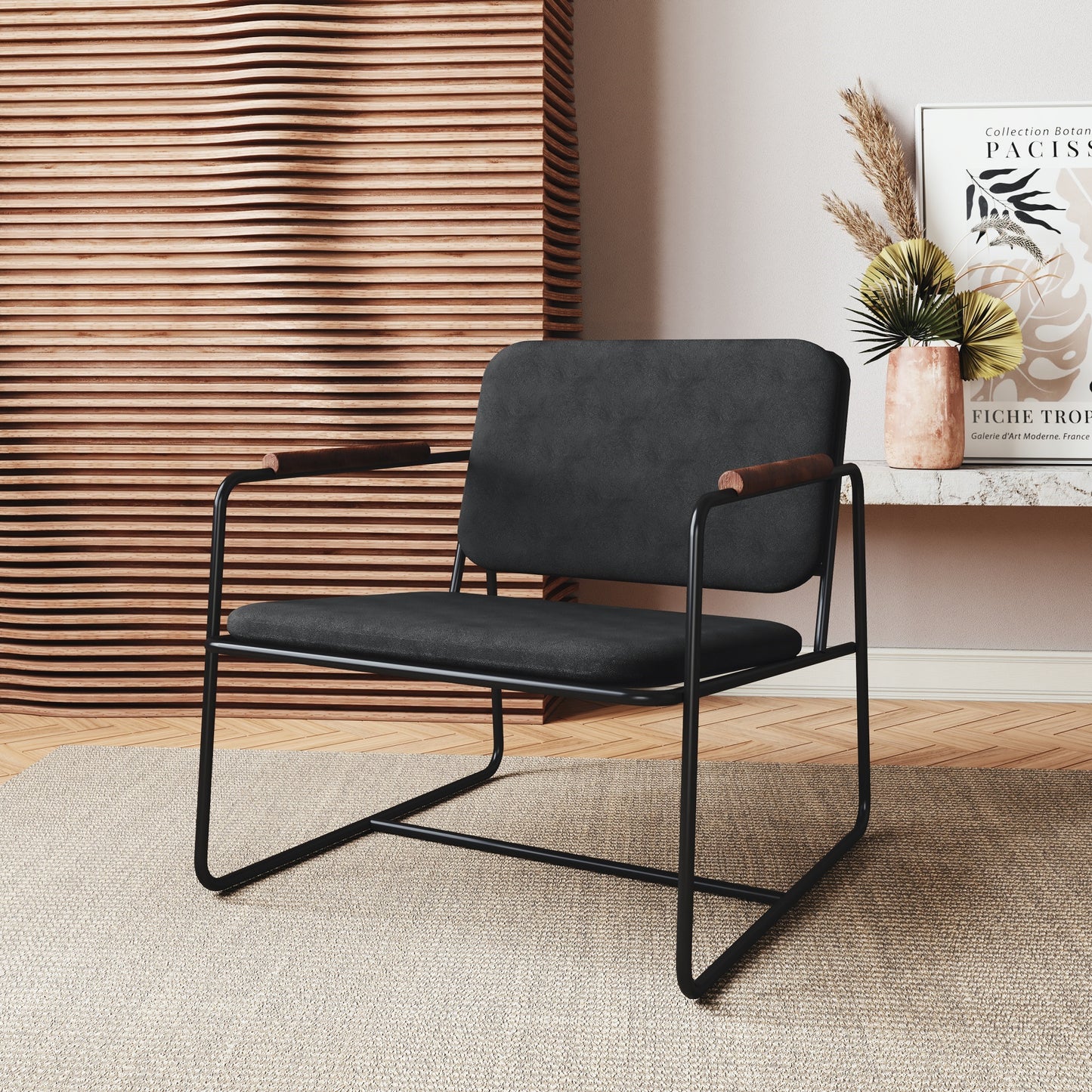 Manhattan Comfort Whythe PU Leather Low Accent Chair 2.0 in Black AC-5PZ-207