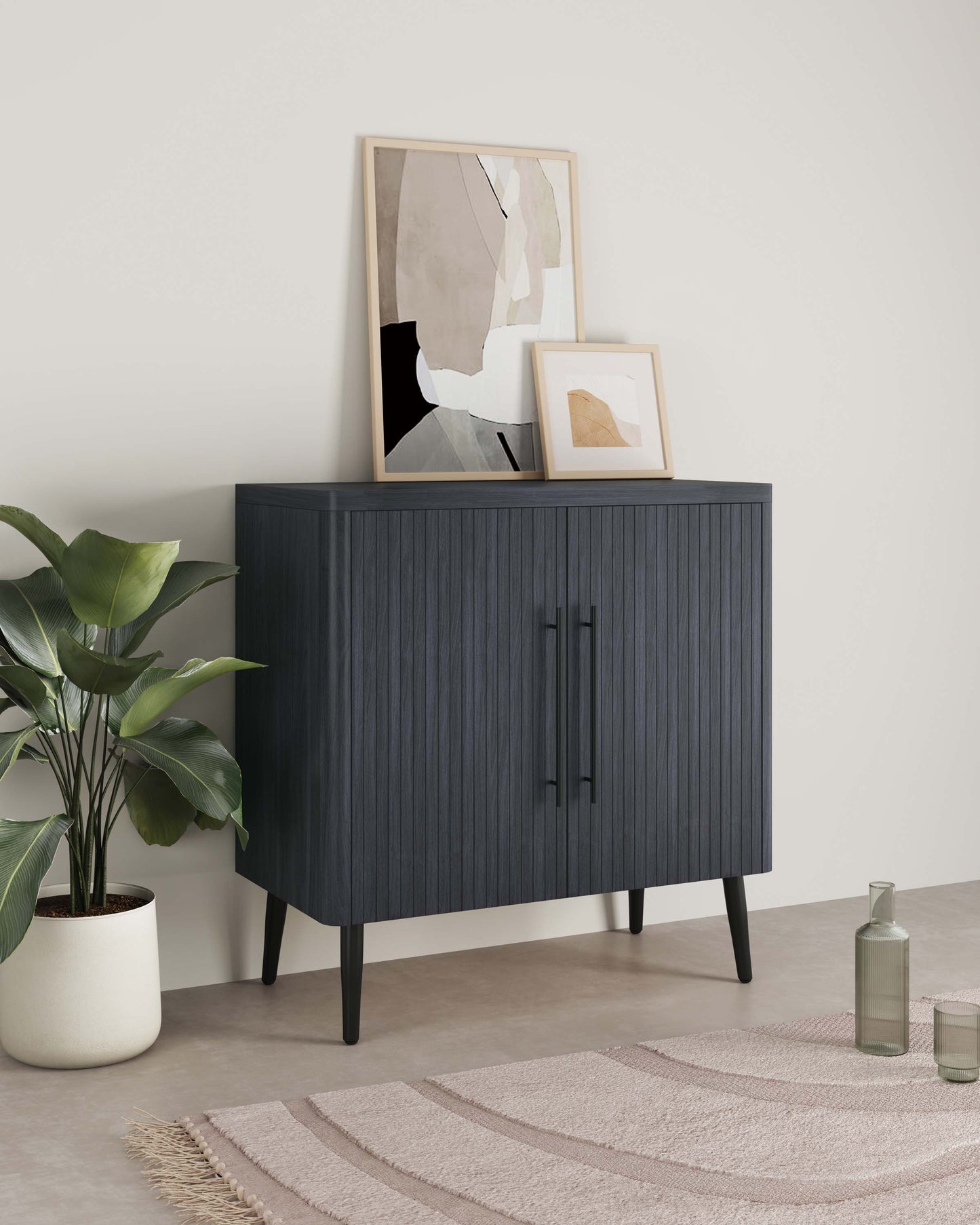 Jodie Mid-Century Modern 31" Fluted Accent Cabinet in Charcoal Gray AC001-GY