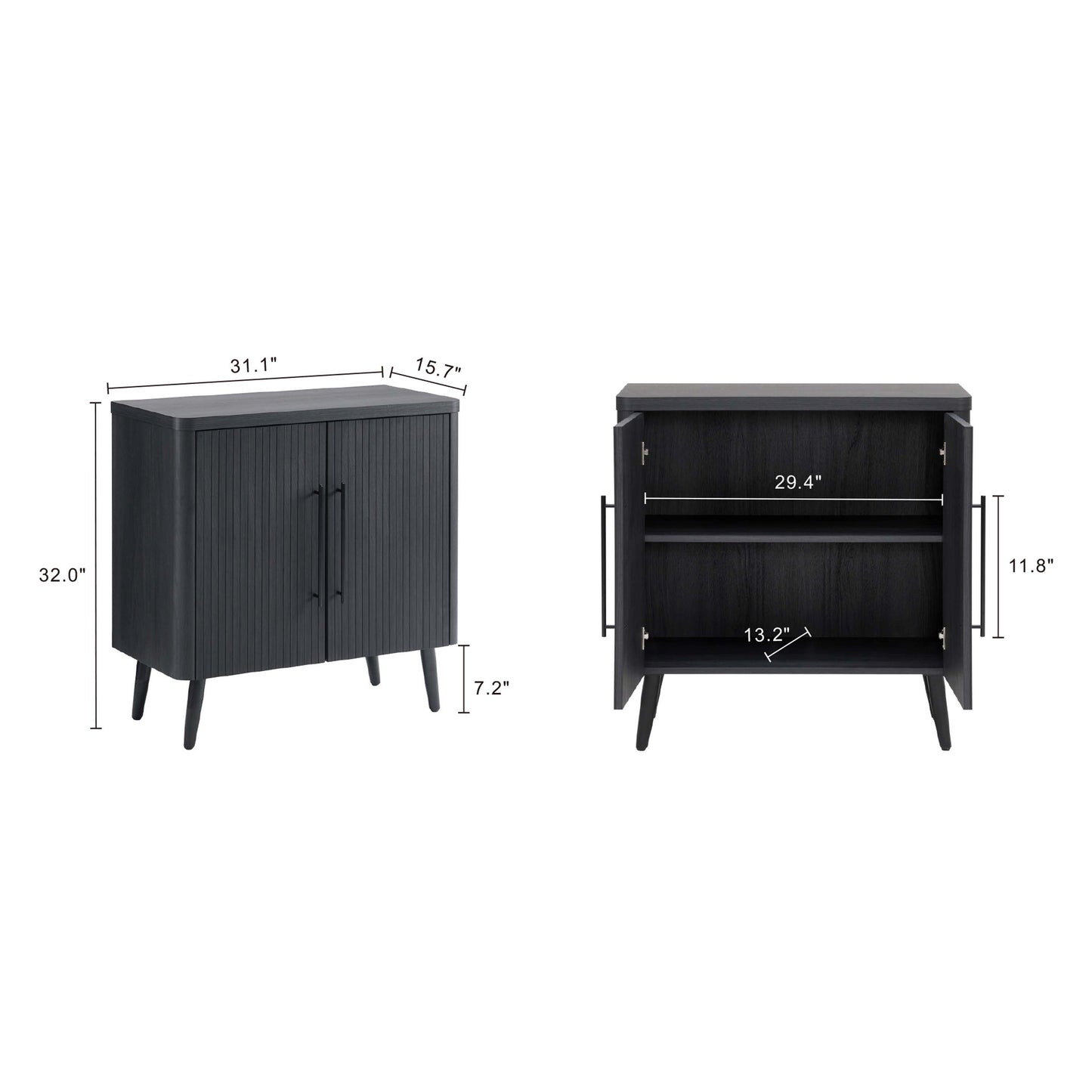 Jodie Mid-Century Modern 31" Fluted Accent Cabinet in Charcoal Gray AC001-GY