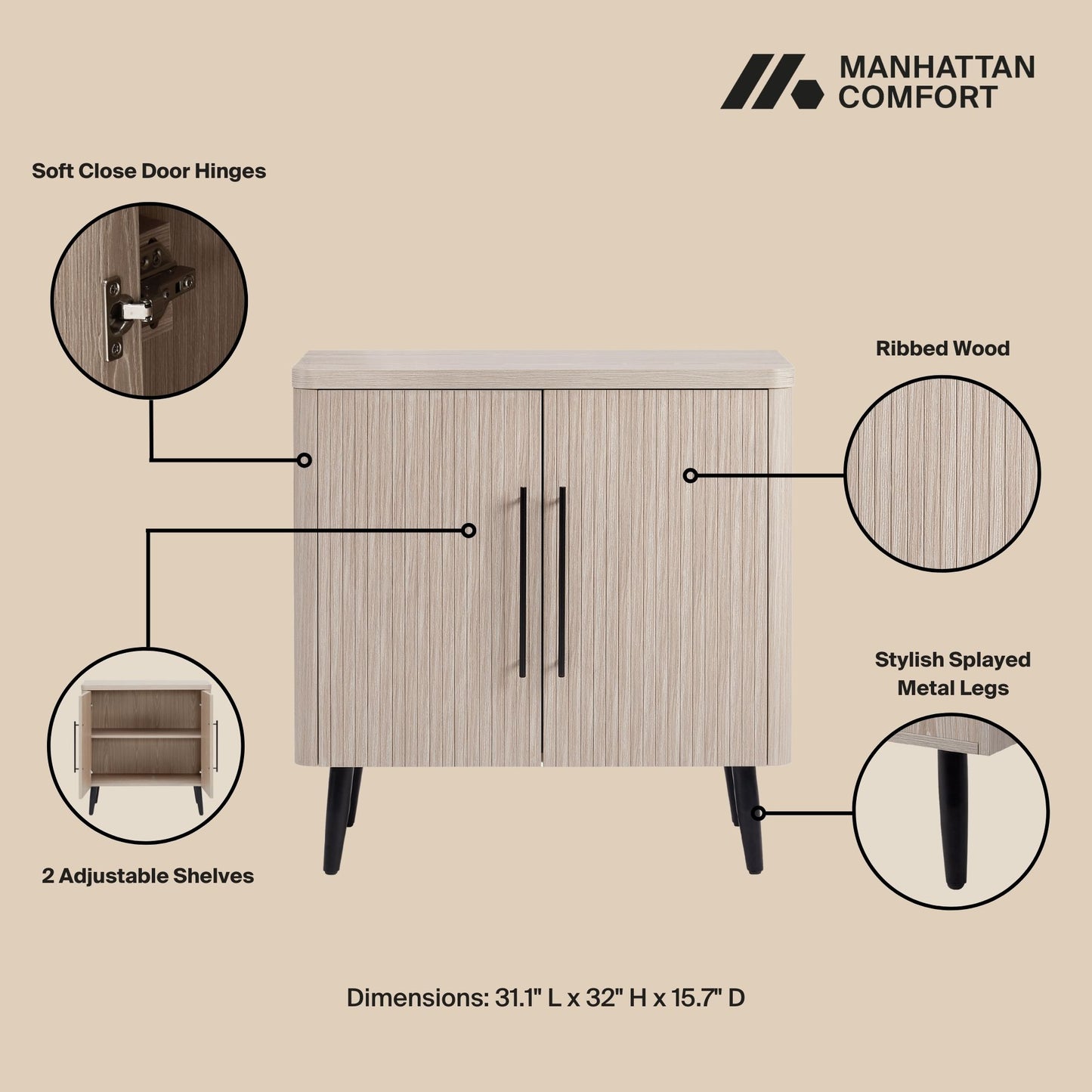 Manhattan Comfort Mid Century- Modern Jodie Accent Cabinet in Whitewashed Oak AC001-OK