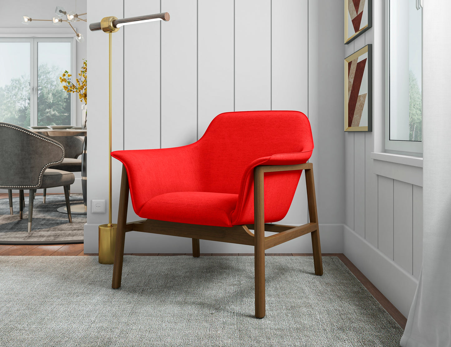 Manhattan Comfort Miller Burnt Orange and Walnut Linen Weave Accent Chair AC007-OR
