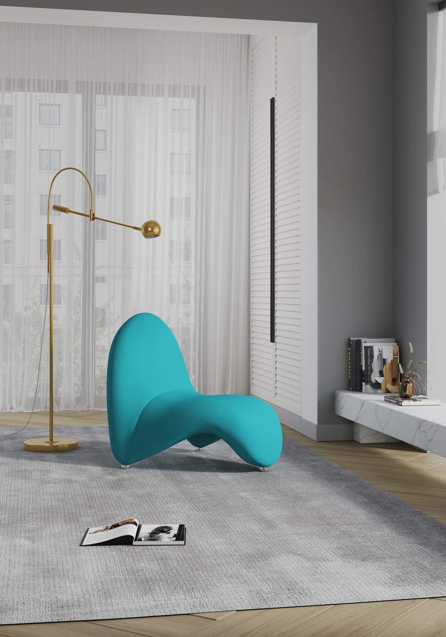 MoMa Modern Wool Blend Accent Chair in Teal AC009-TL