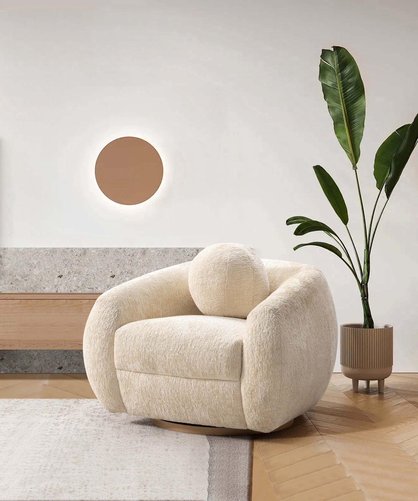 Tribeca Mid-Century Modern Chenille Lounge Chair in Cream AC016-CR