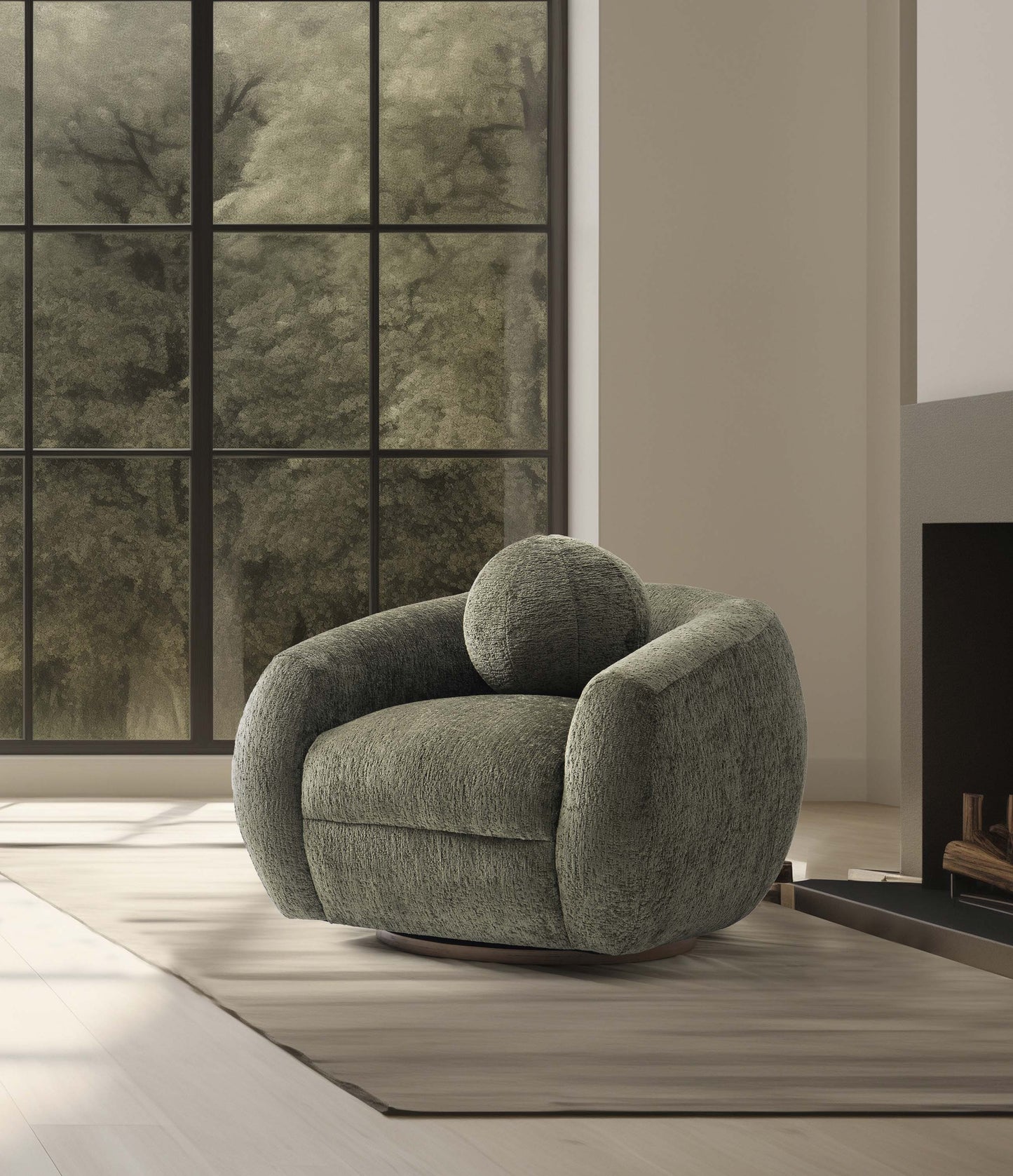 Tribeca Mid-Century Modern Chenille Lounge Chair in Olive Green AC016-OG
