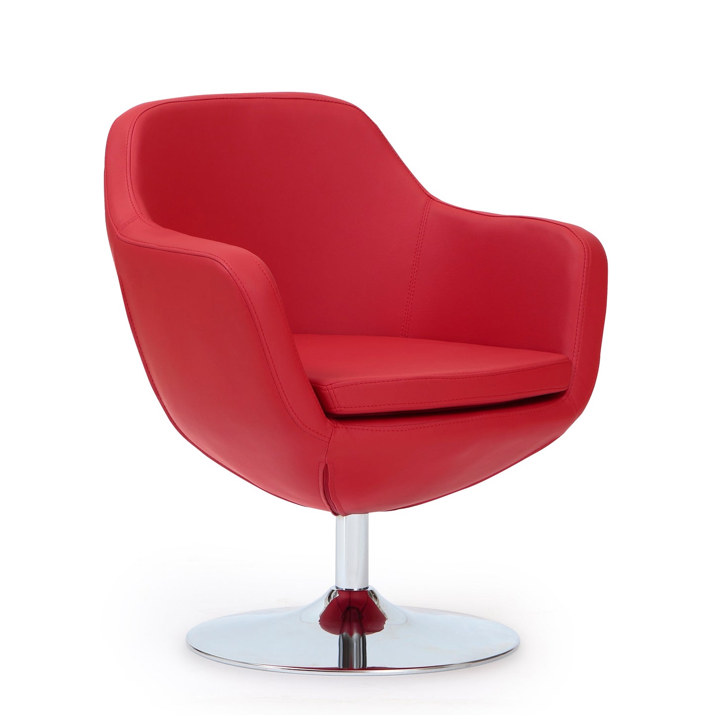 Manhattan Comfort Caisson Red and Polished Chrome Faux Leather Swivel Accent Chair AC028-RD