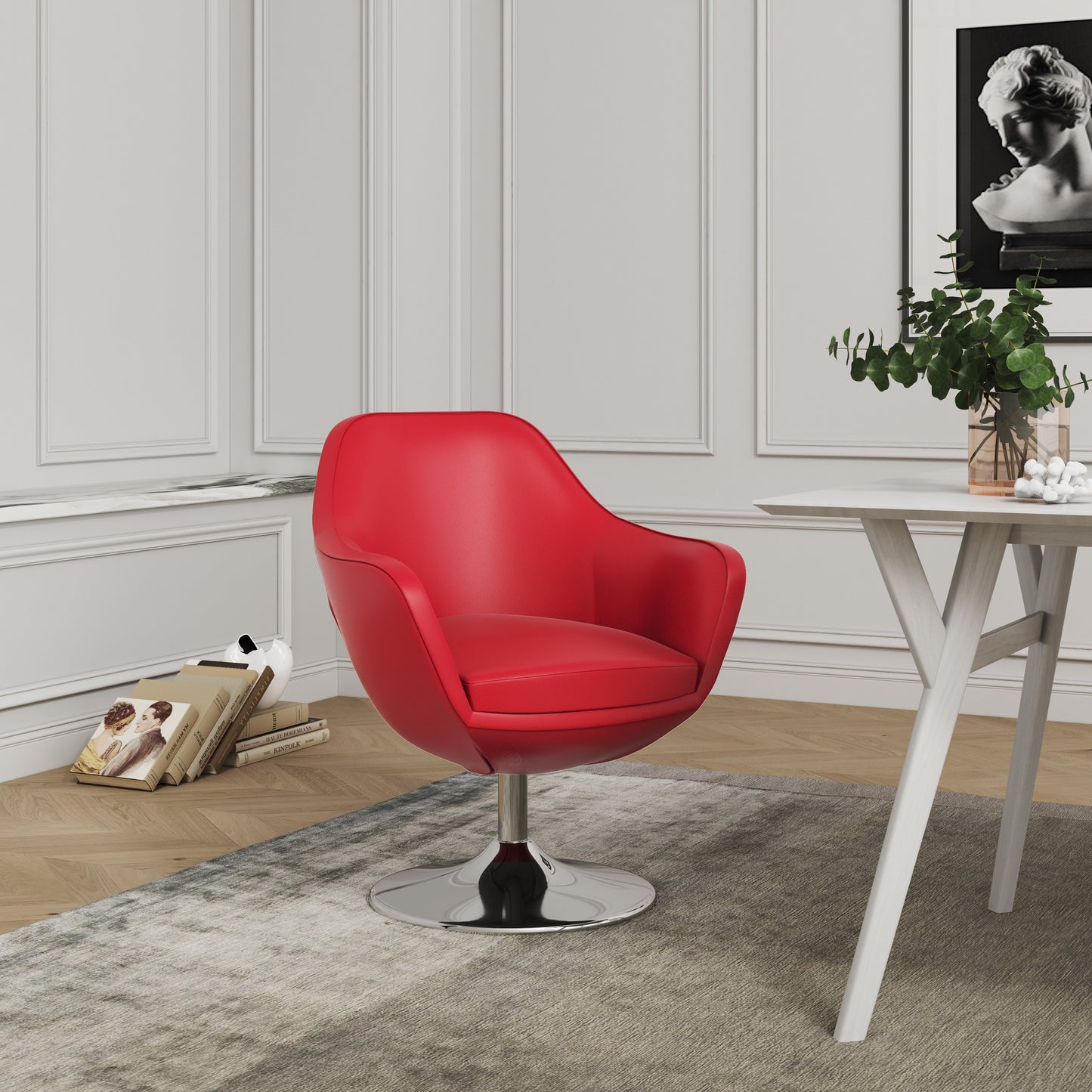 Caisson Modern Upholstered Swivel Lounge Chair in Red AC028-RD