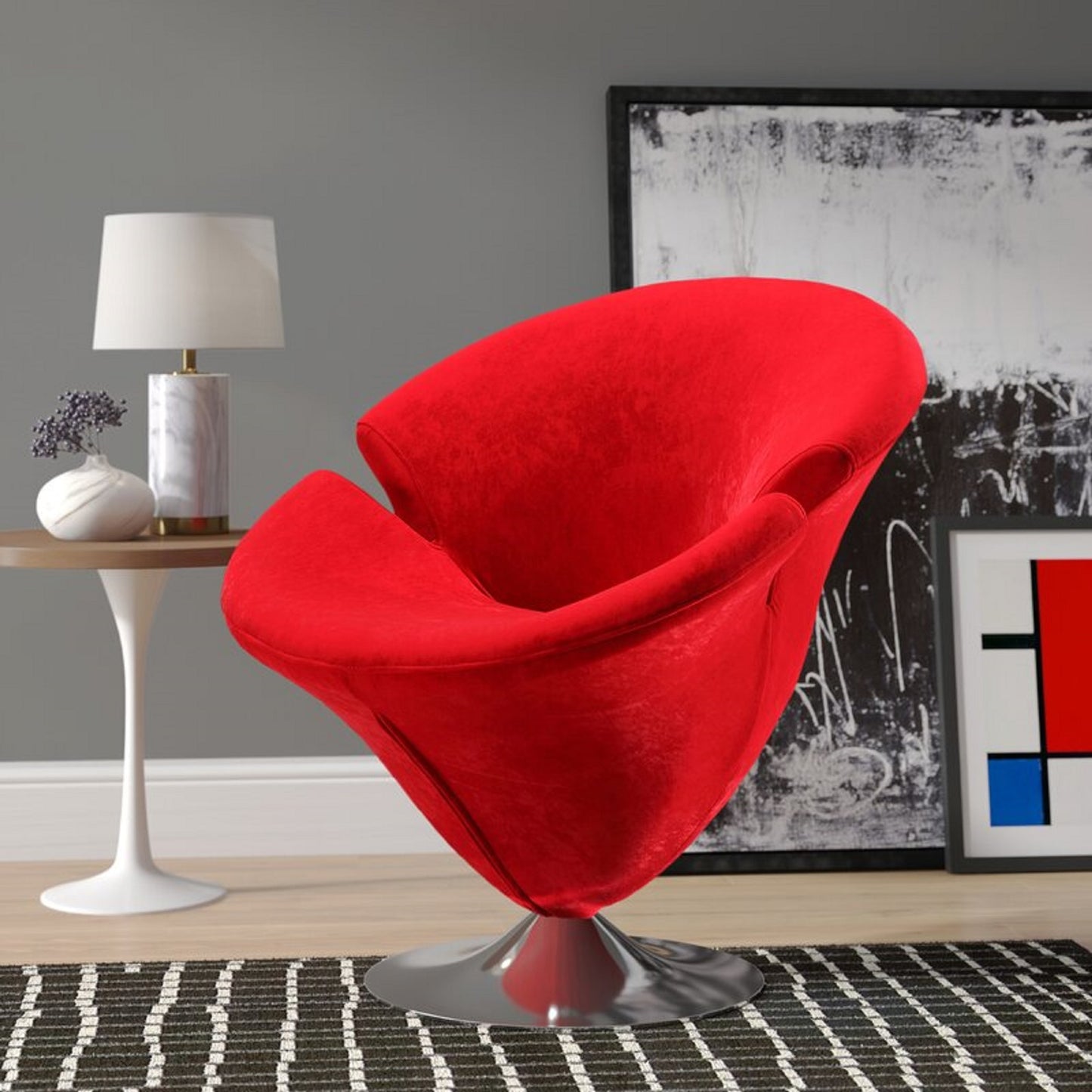 Tulip Modern Velvet Swivel Lounge Chair in Red AC029-RD