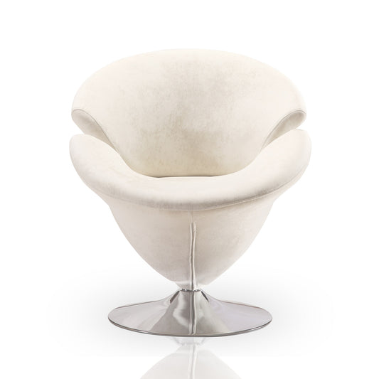 Tulip Modern Velvet Swivel Lounge Chair in White AC029-WH