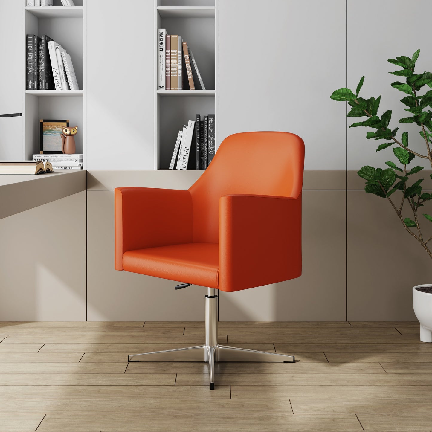 Manhattan Comfort Pelo Orange and Polished Chrome Faux Leather Adjustable Height Swivel Accent Chair AC030-OR