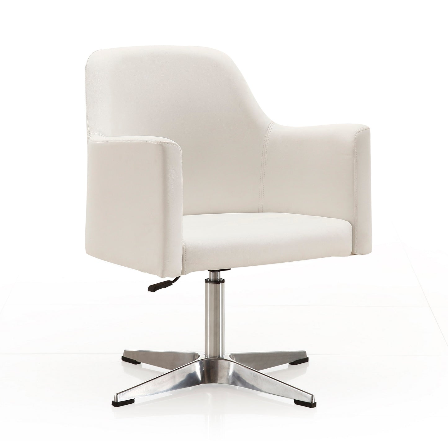Manhattan Comfort Pelo White and Polished Chrome Faux Leather Adjustable Height Swivel Accent Chair AC030-WH