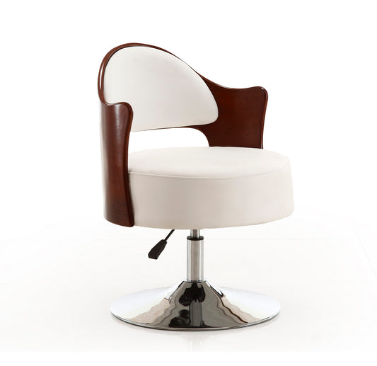 Manhattan Comfort Bopper White and Polished Chrome Faux Leather Adjustable Height Swivel Accent Chair AC033-WH