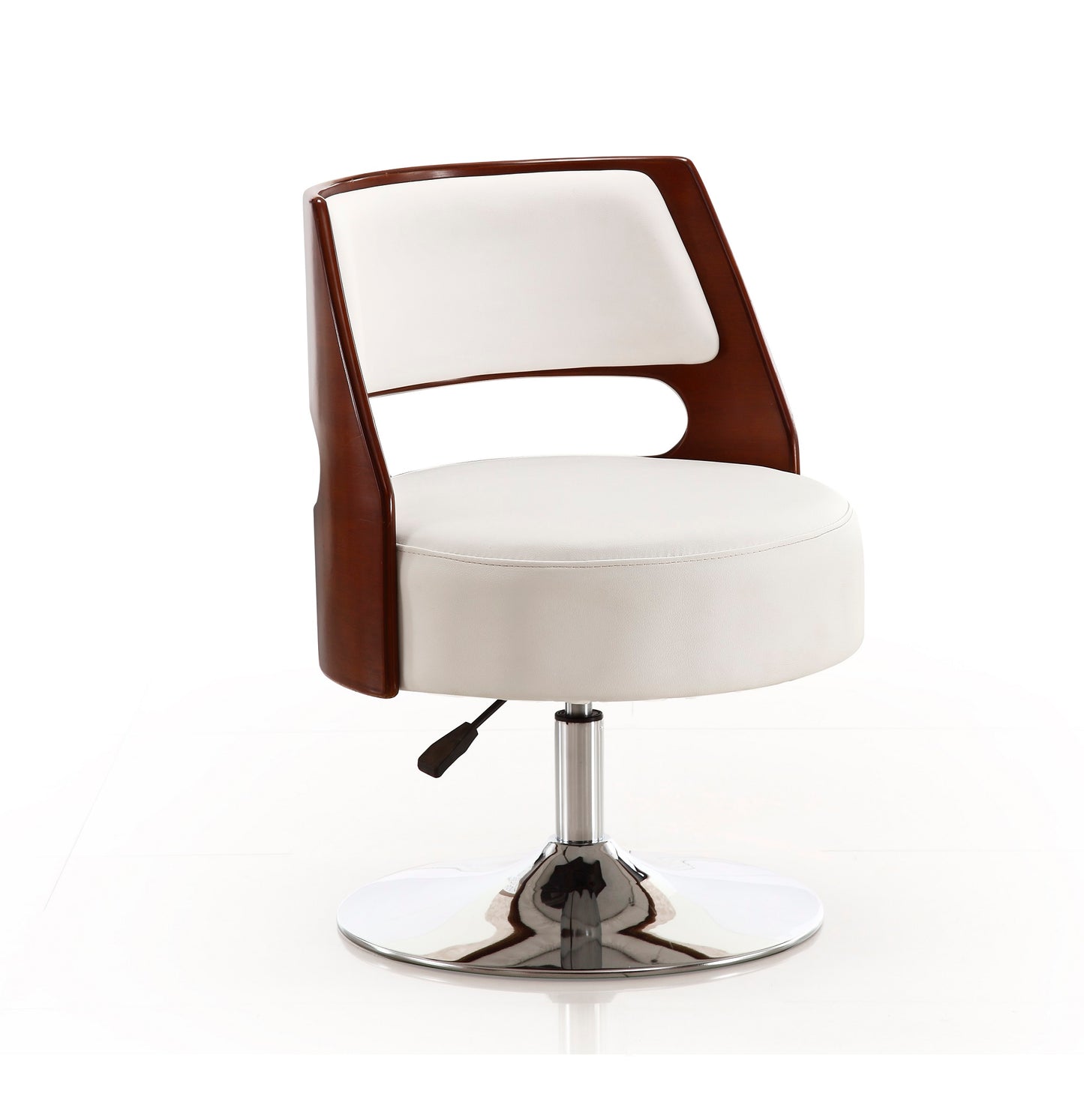 Manhattan Comfort Salon White and Polished Chrome Faux Leather Adjustable Height Swivel Accent Chair AC034-WH