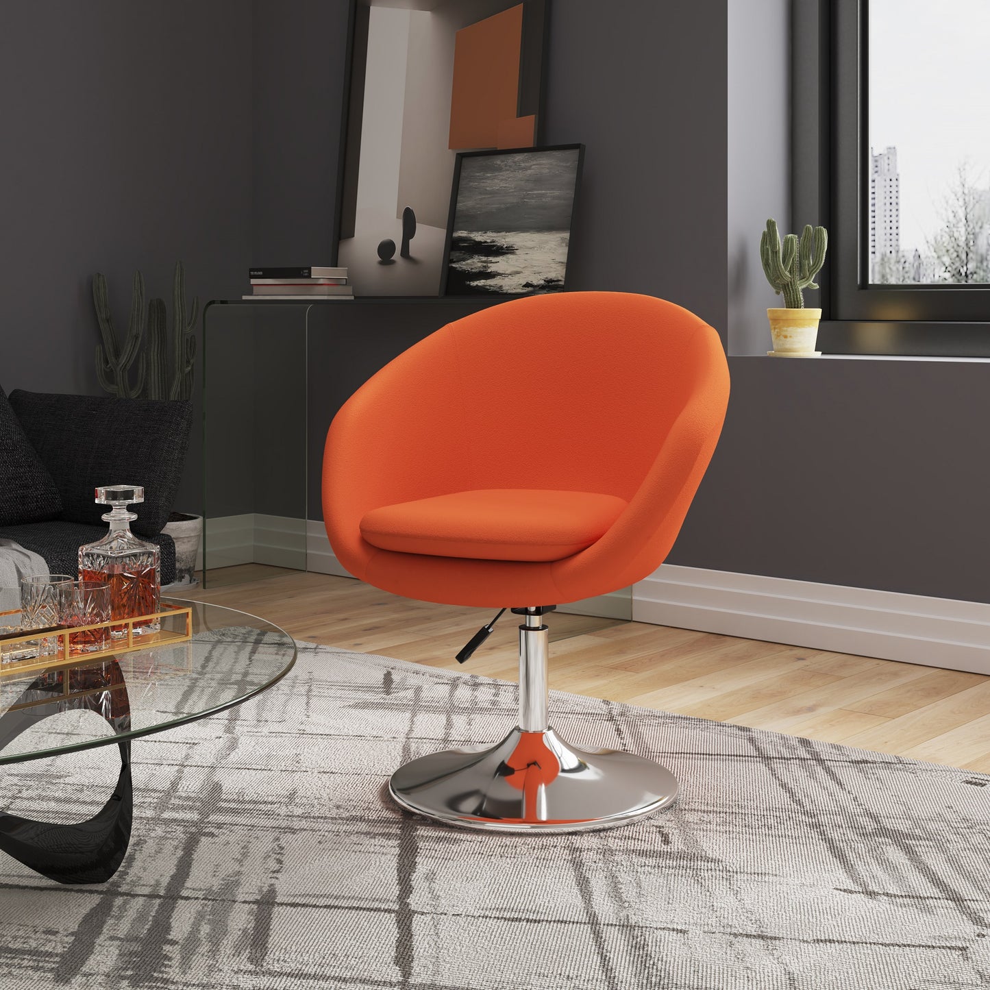 Manhattan Comfort Hopper Orange and Polished Chrome Wool Blend Adjustable Height Chair AC036-OR