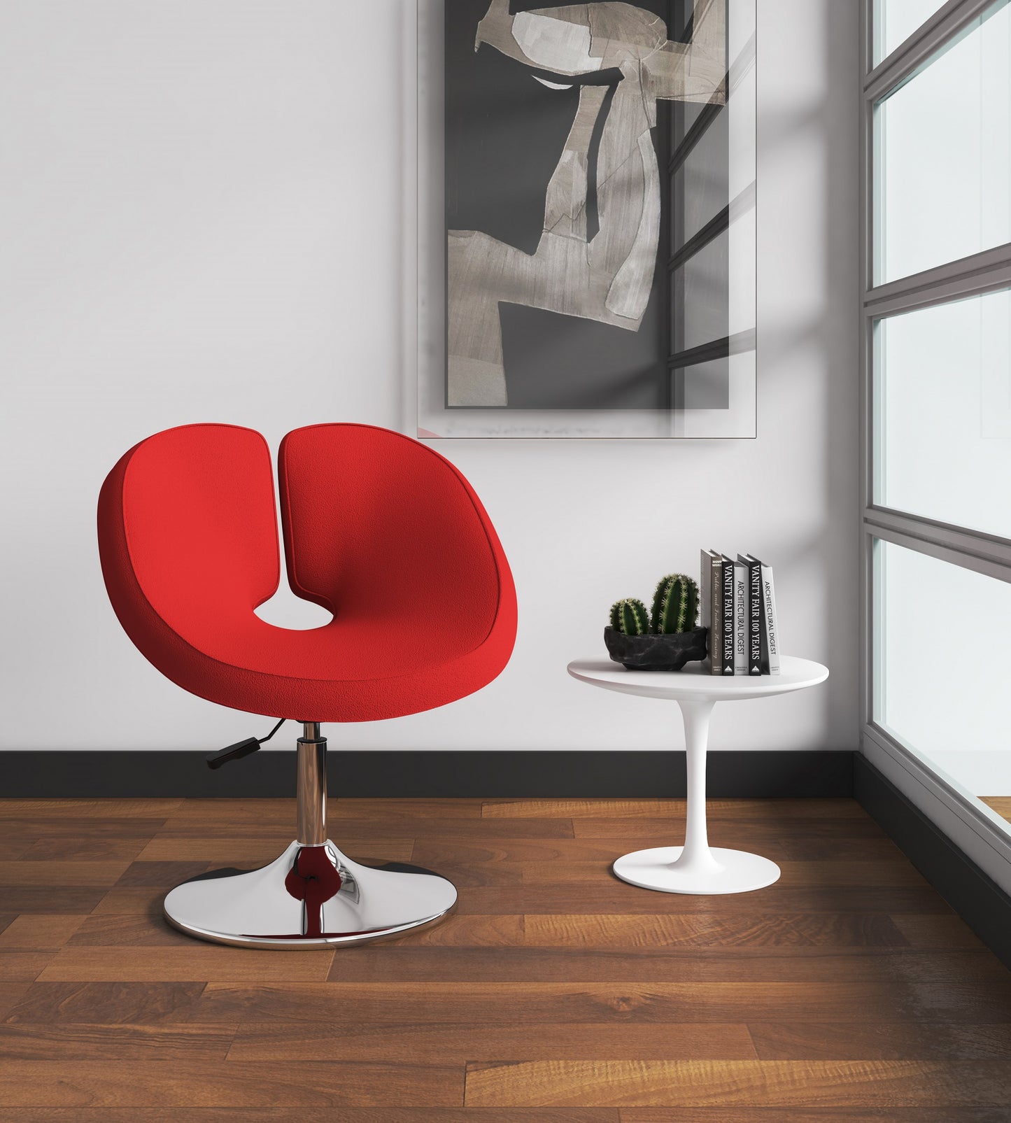 Manhattan Comfort Perch Red and Polished Chrome Wool Blend Adjustable Chair AC037-RD