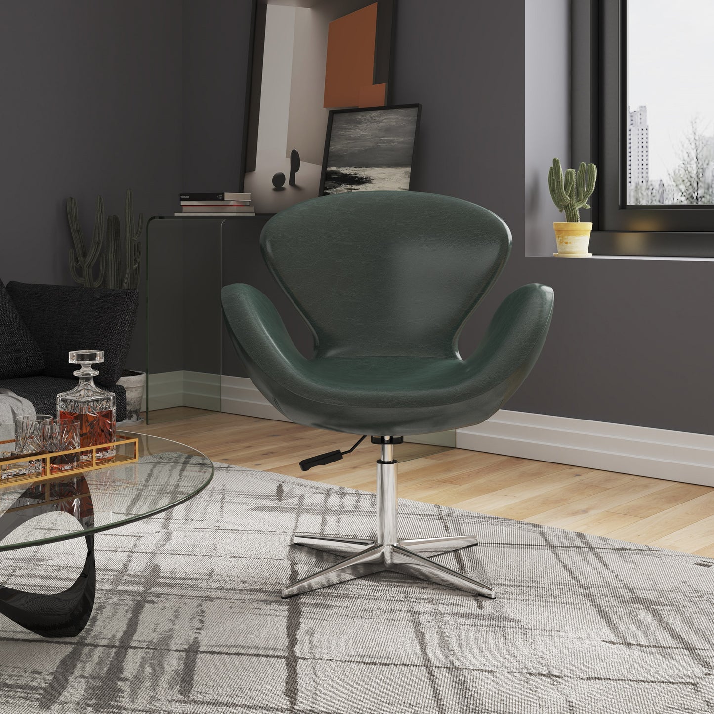 Raspberry Modern Upholstered Swivel Lounge Chair in Forest Green AC038-FG