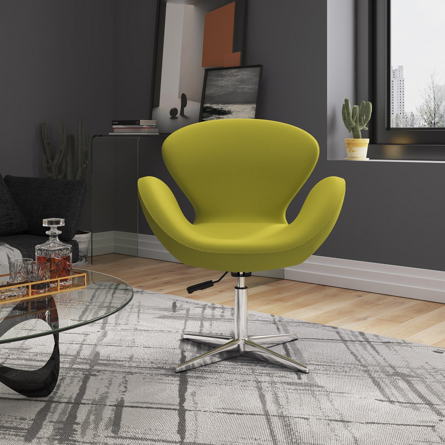 Manhattan Comfort Raspberry Green and Polished Chrome Wool Blend Adjustable Swivel Chair AC038-GR
