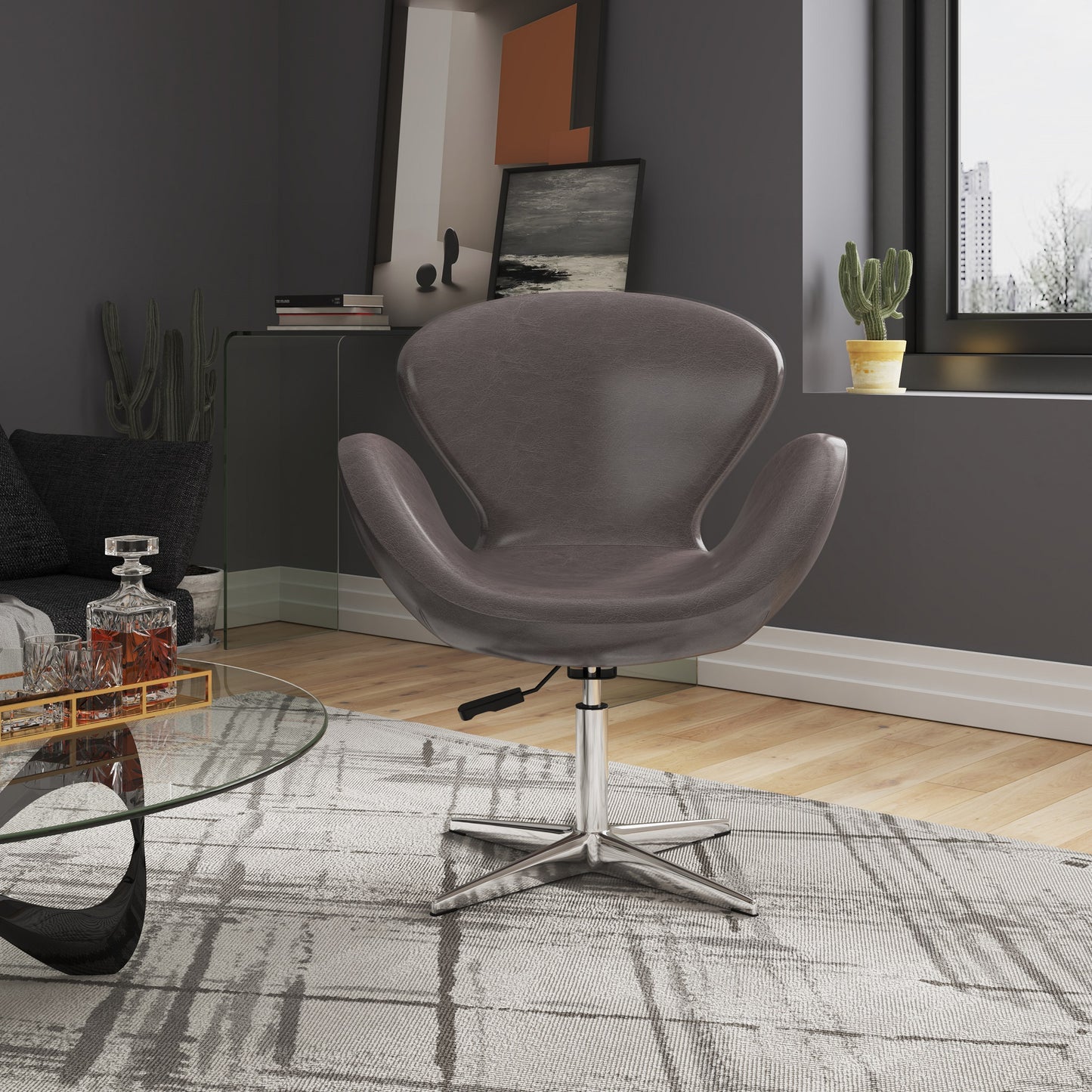 Raspberry Modern Upholstered Swivel Lounge Chair in Pebble Gray AC038-PE