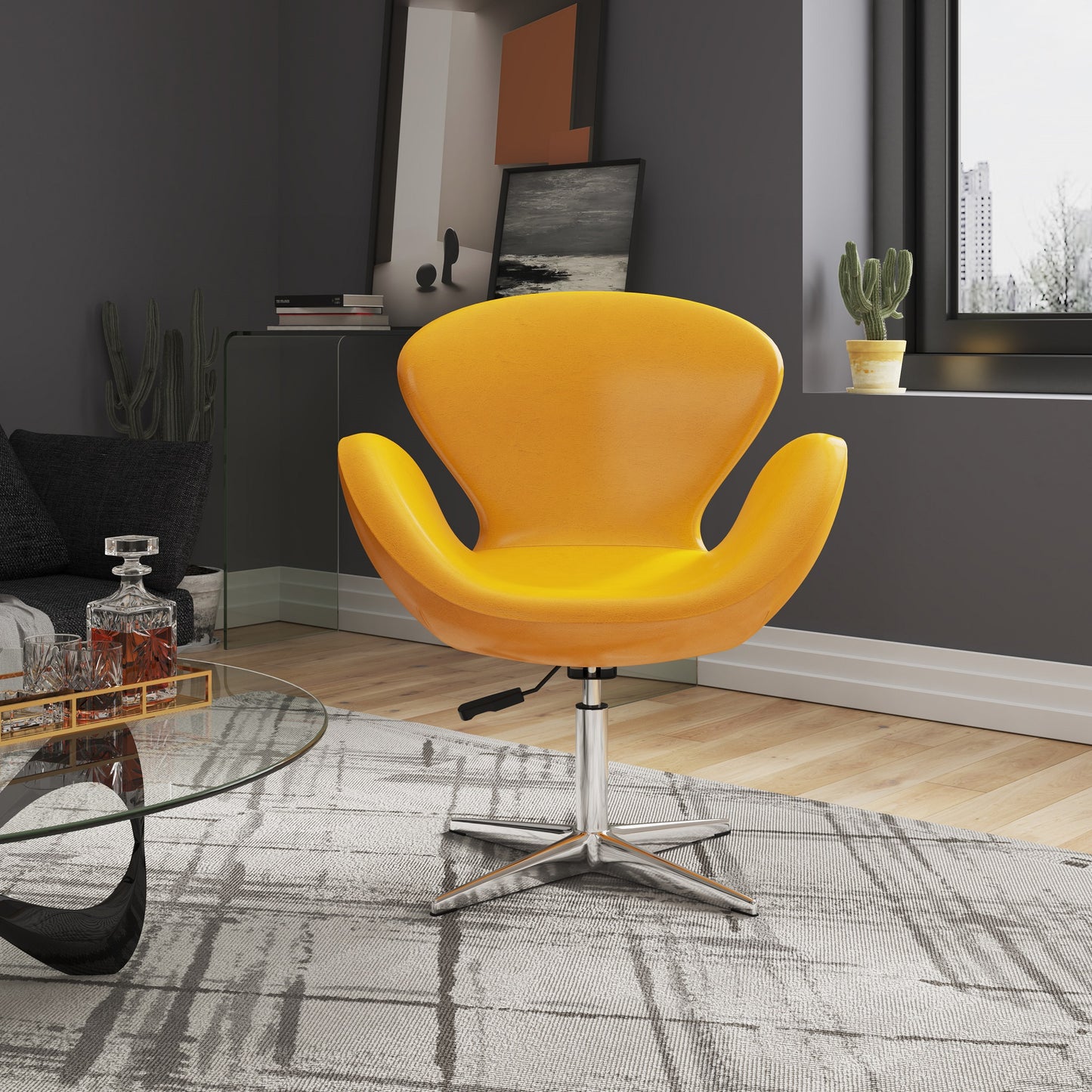 Manhattan Comfort Raspberry Yellow and Polished Chrome Faux Leather Adjustable Swivel Chair AC038-YL