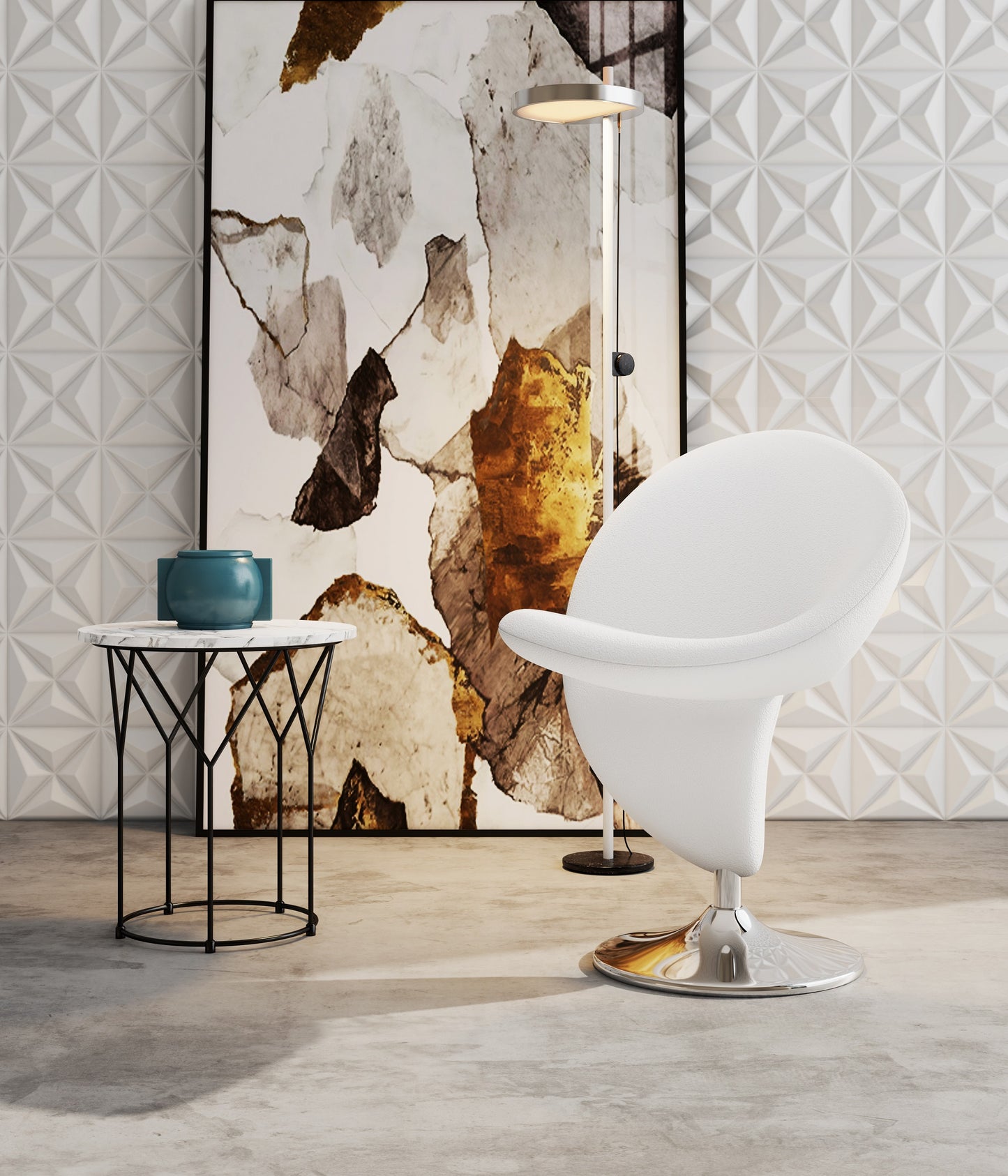 Manhattan Comfort Curl Cream and Polished Chrome Wool Blend Swivel Accent Chair AC040-CR